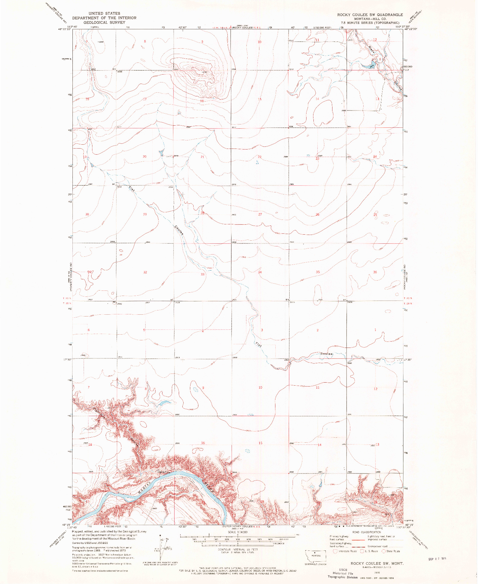 USGS 1:24000-SCALE QUADRANGLE FOR ROCKY COULEE SW, MT 1970
