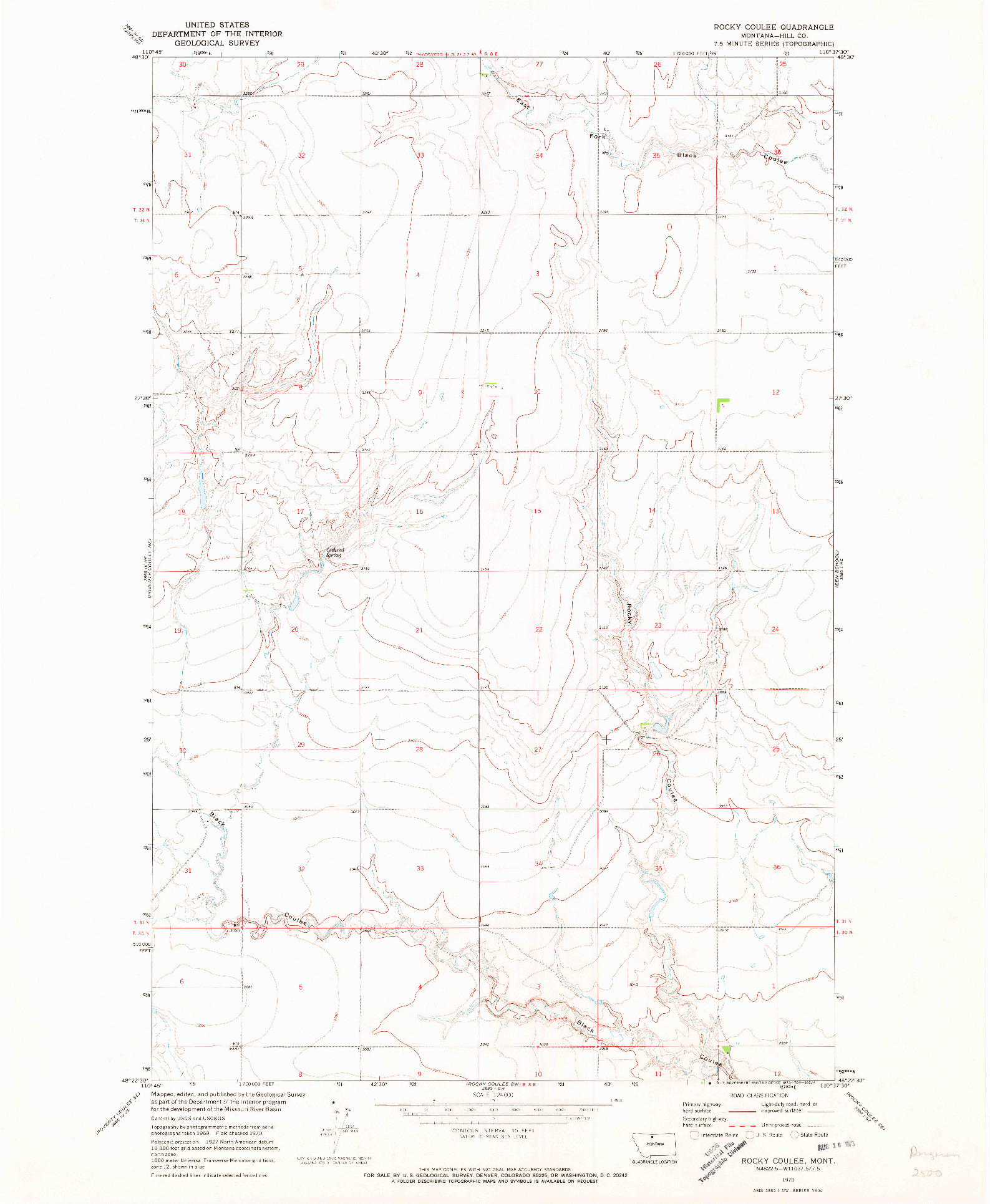 USGS 1:24000-SCALE QUADRANGLE FOR ROCKY COULEE, MT 1970
