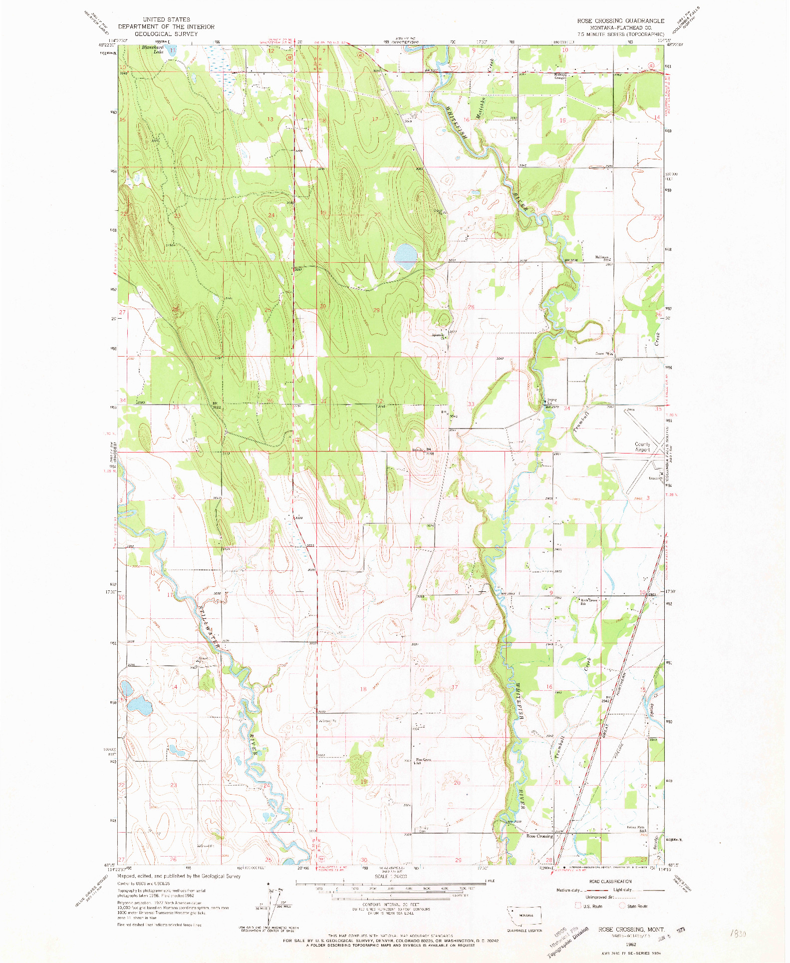 USGS 1:24000-SCALE QUADRANGLE FOR ROSE CROSSING, MT 1962