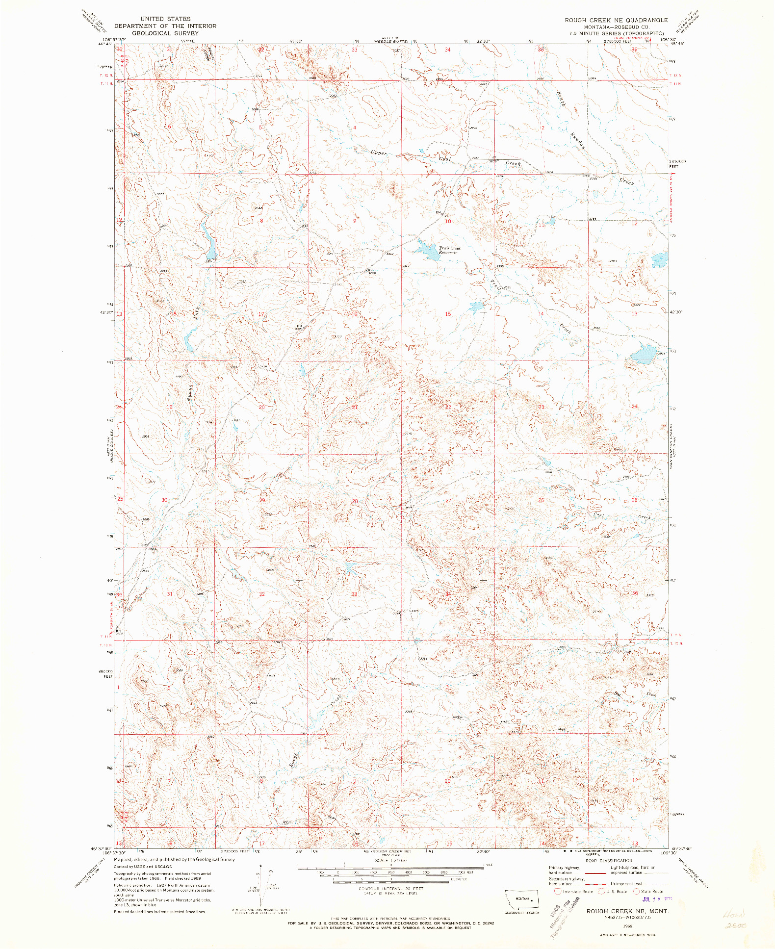 USGS 1:24000-SCALE QUADRANGLE FOR ROUGH CREEK NE, MT 1969