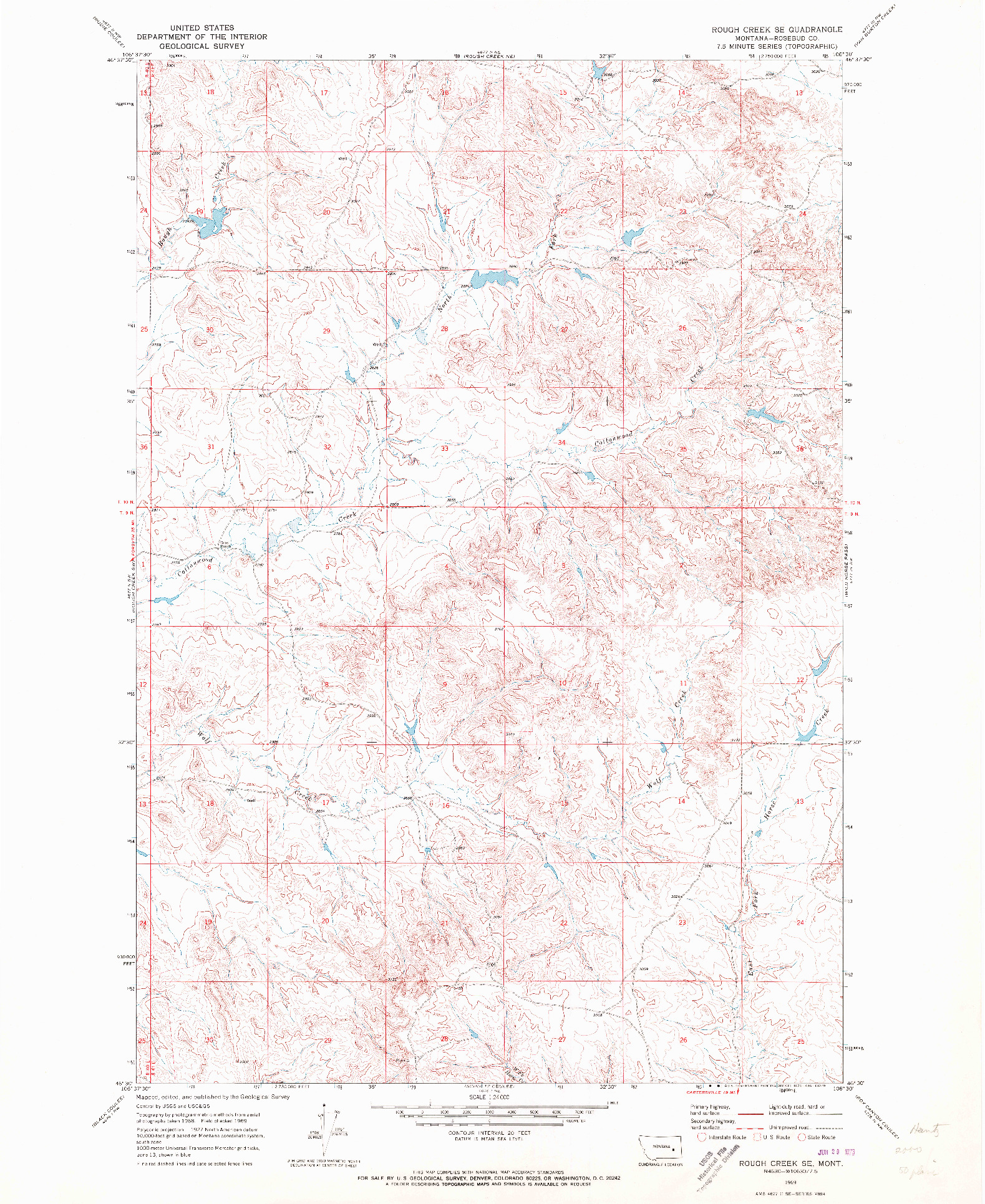 USGS 1:24000-SCALE QUADRANGLE FOR ROUGH CREEK SE, MT 1969