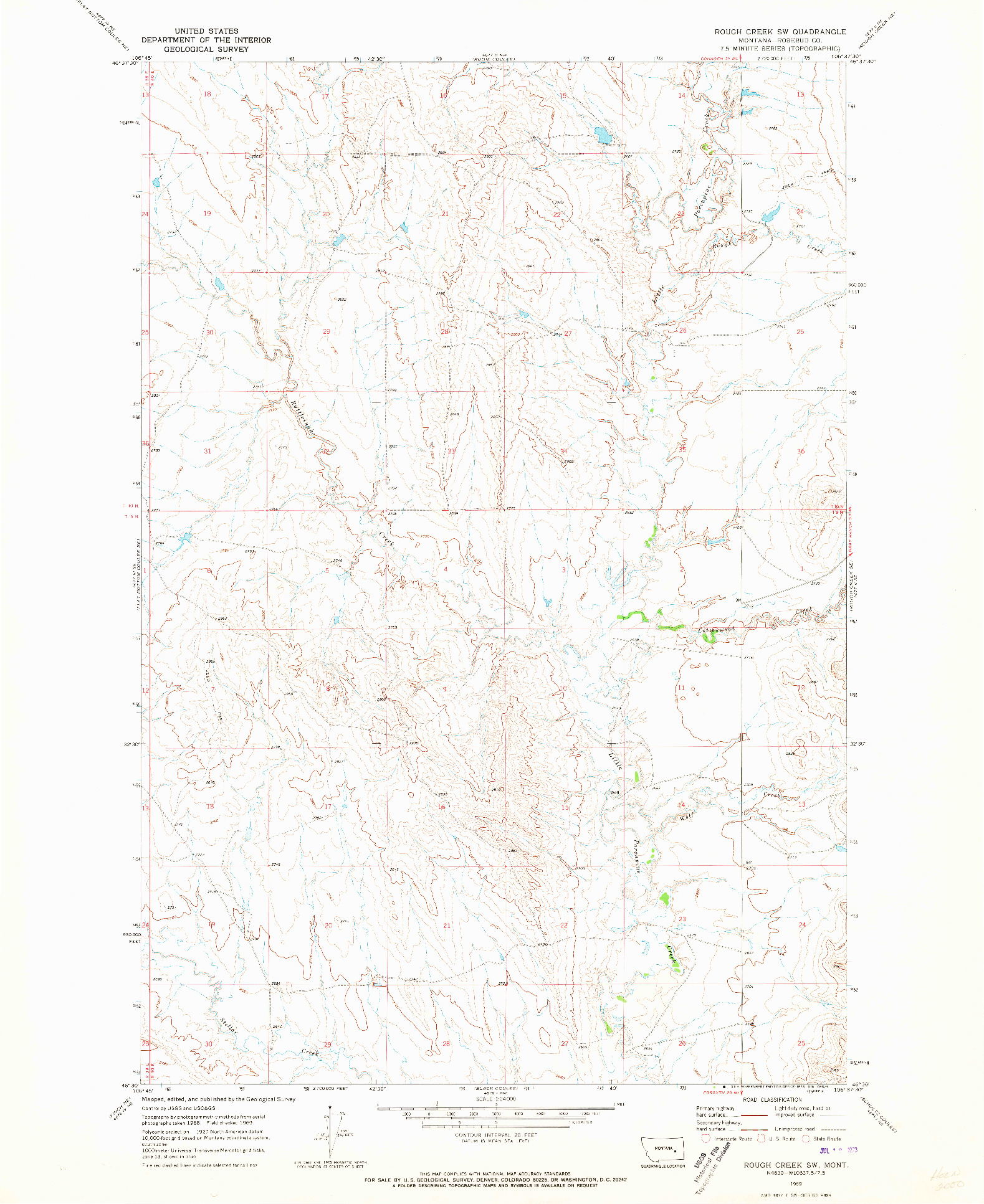 USGS 1:24000-SCALE QUADRANGLE FOR ROUGH CREEK SW, MT 1969