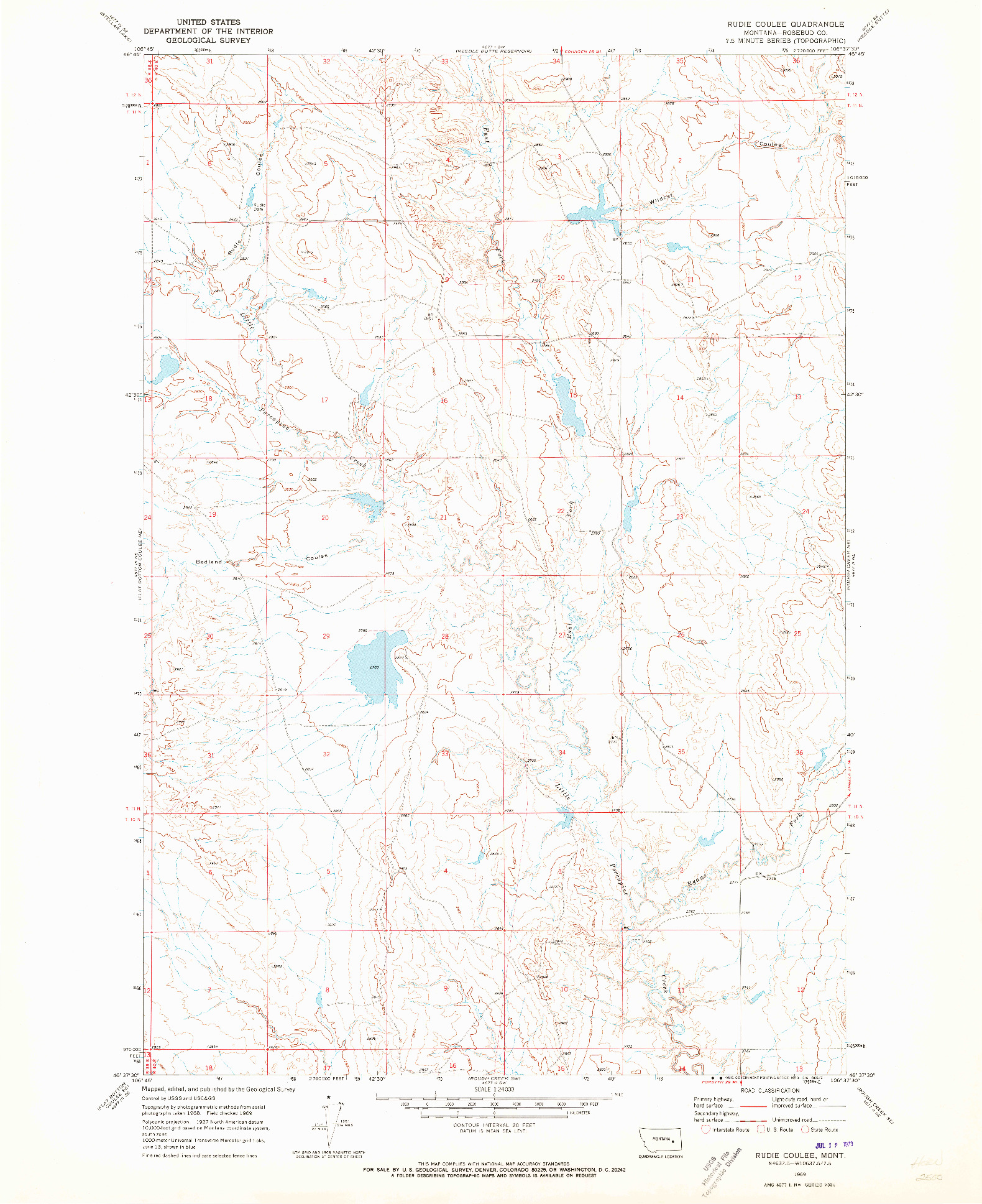 USGS 1:24000-SCALE QUADRANGLE FOR RUDIE COULEE, MT 1969