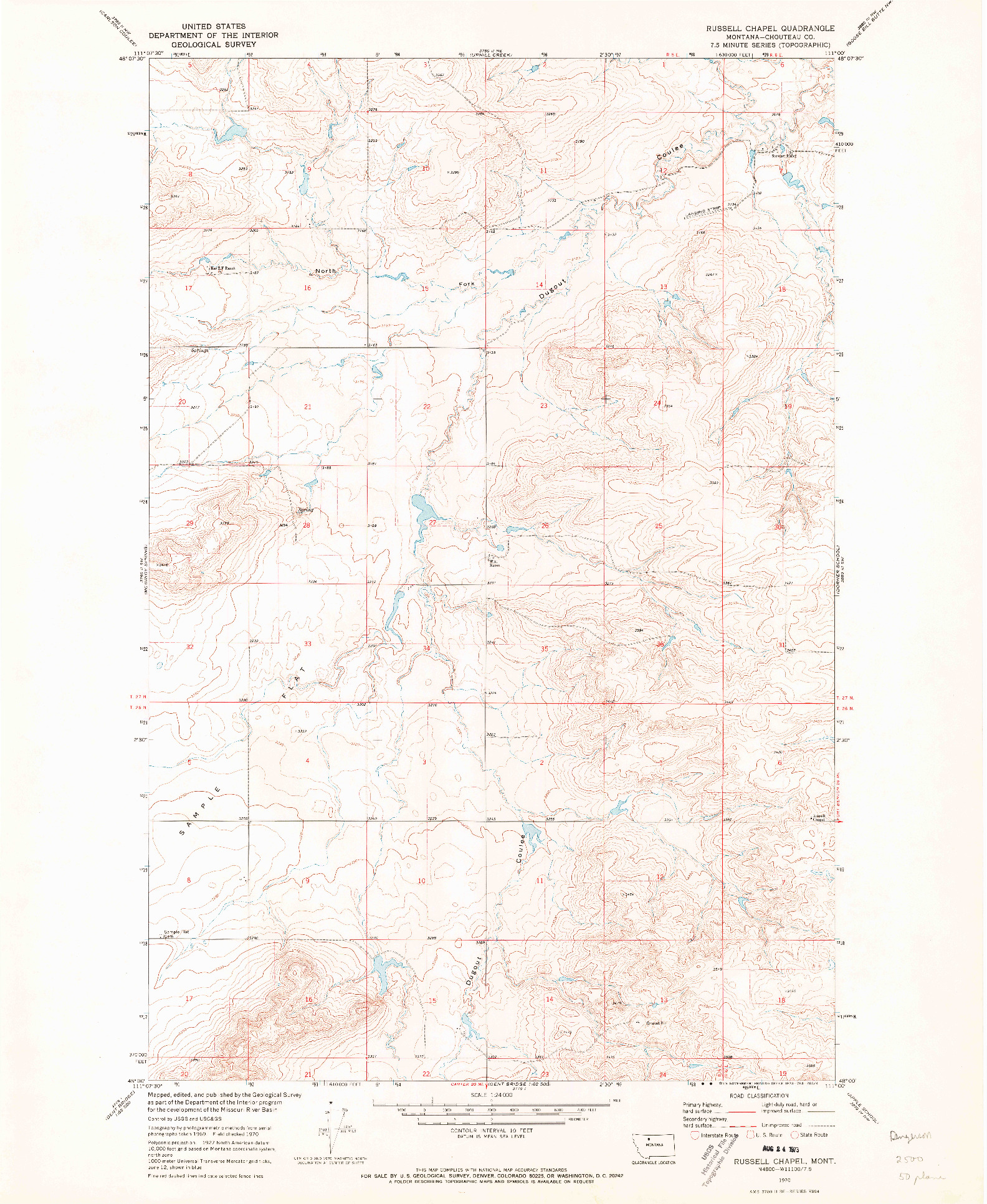 USGS 1:24000-SCALE QUADRANGLE FOR RUSSELL CHAPEL, MT 1970