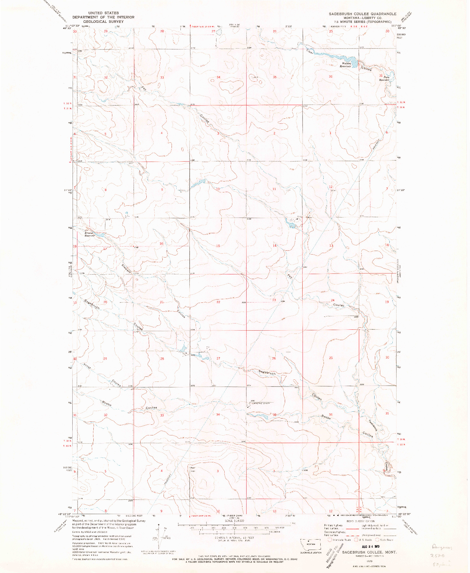 USGS 1:24000-SCALE QUADRANGLE FOR SAGEBRUSH COULEE, MT 1970