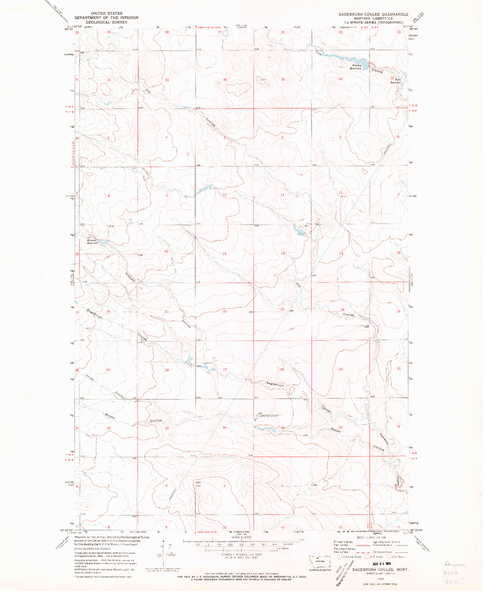 USGS 1:24000-SCALE QUADRANGLE FOR SAGEBRUSH COULEE, MT 1970