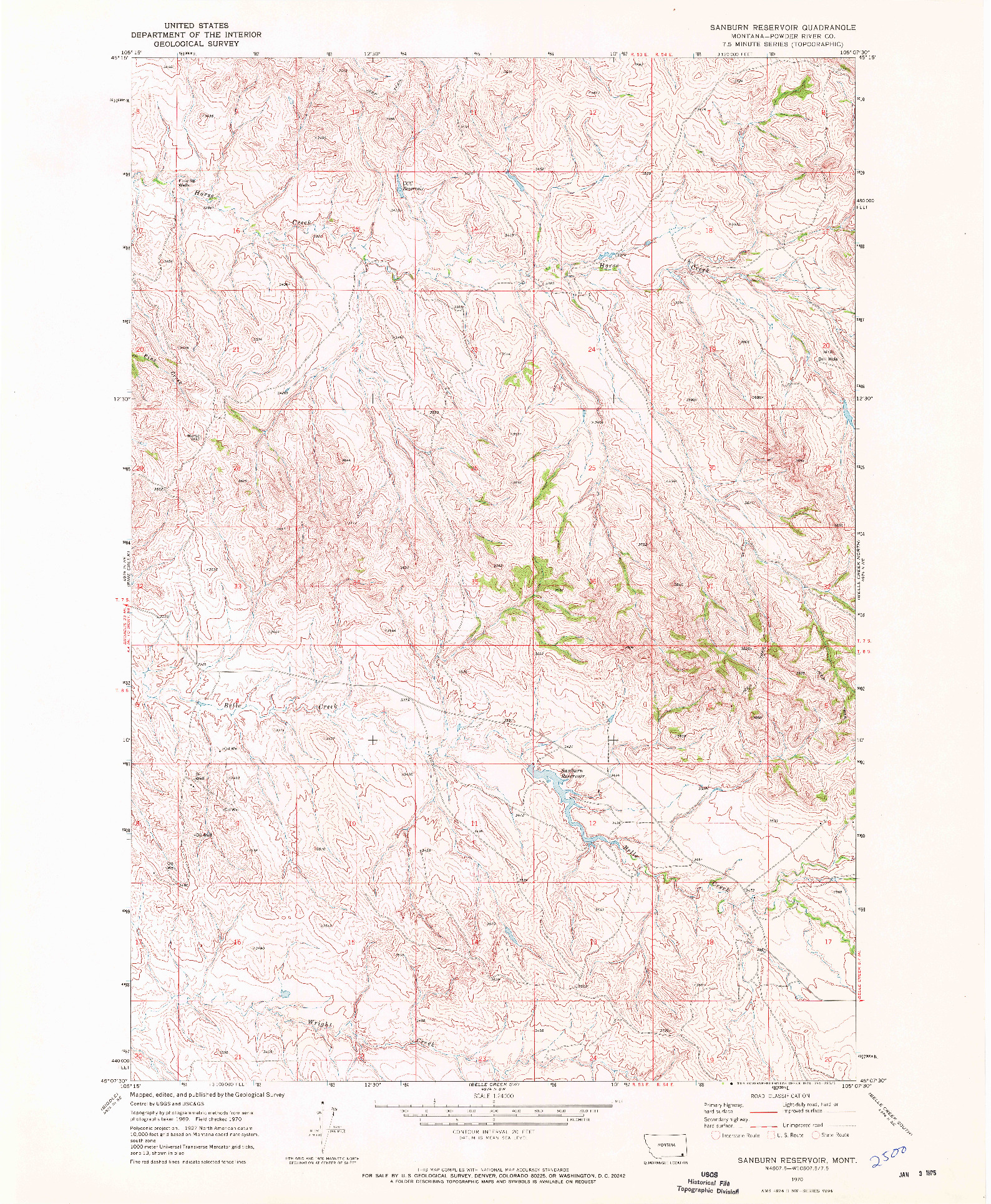 USGS 1:24000-SCALE QUADRANGLE FOR SANBURN RESERVOIR, MT 1970
