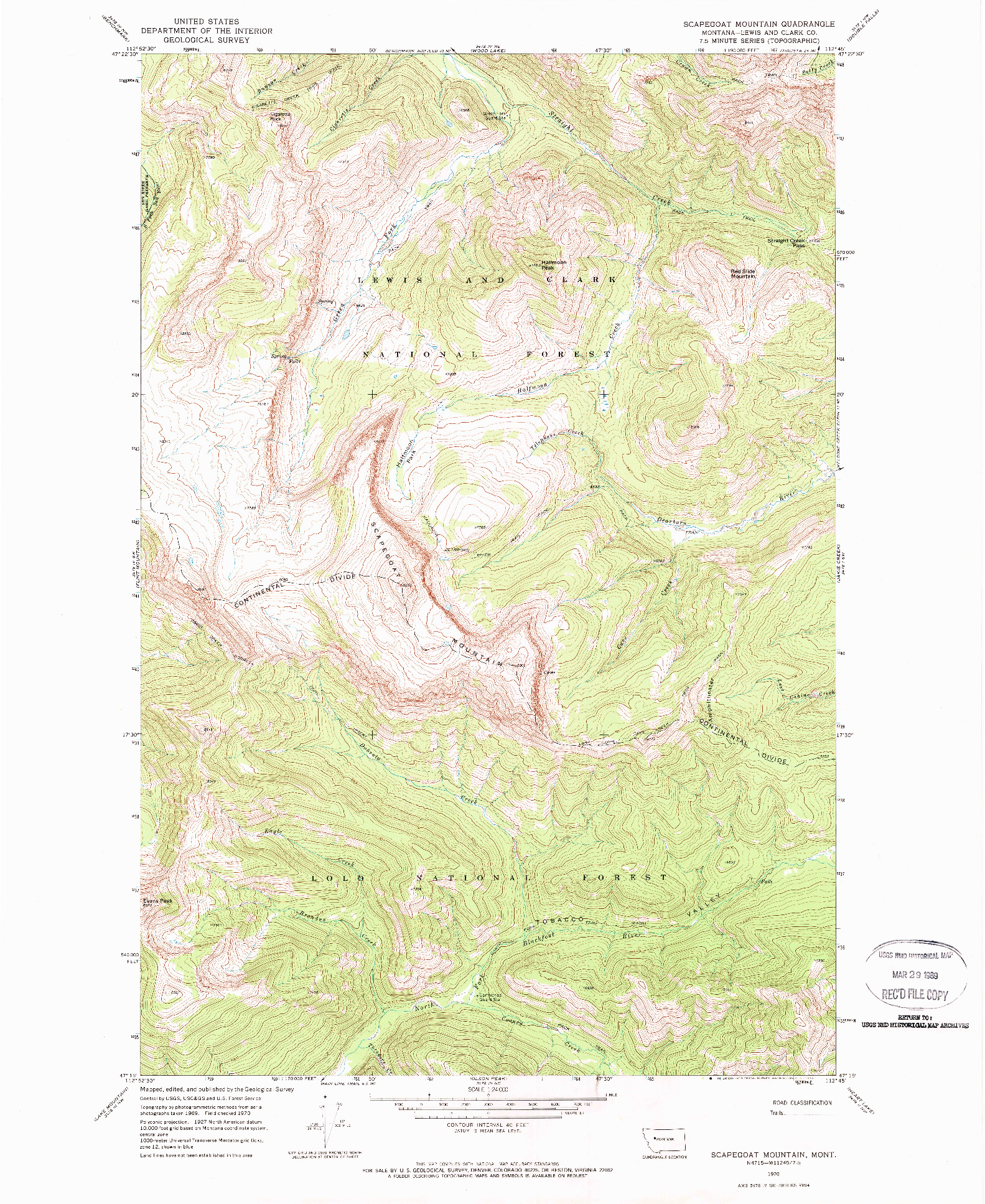 USGS 1:24000-SCALE QUADRANGLE FOR SCAPEGOAT MOUNTAIN, MT 1970