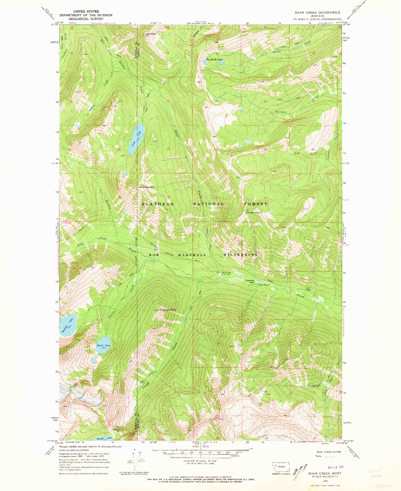 USGS 1:24000-SCALE QUADRANGLE FOR SHAW CREEK, MT 1970