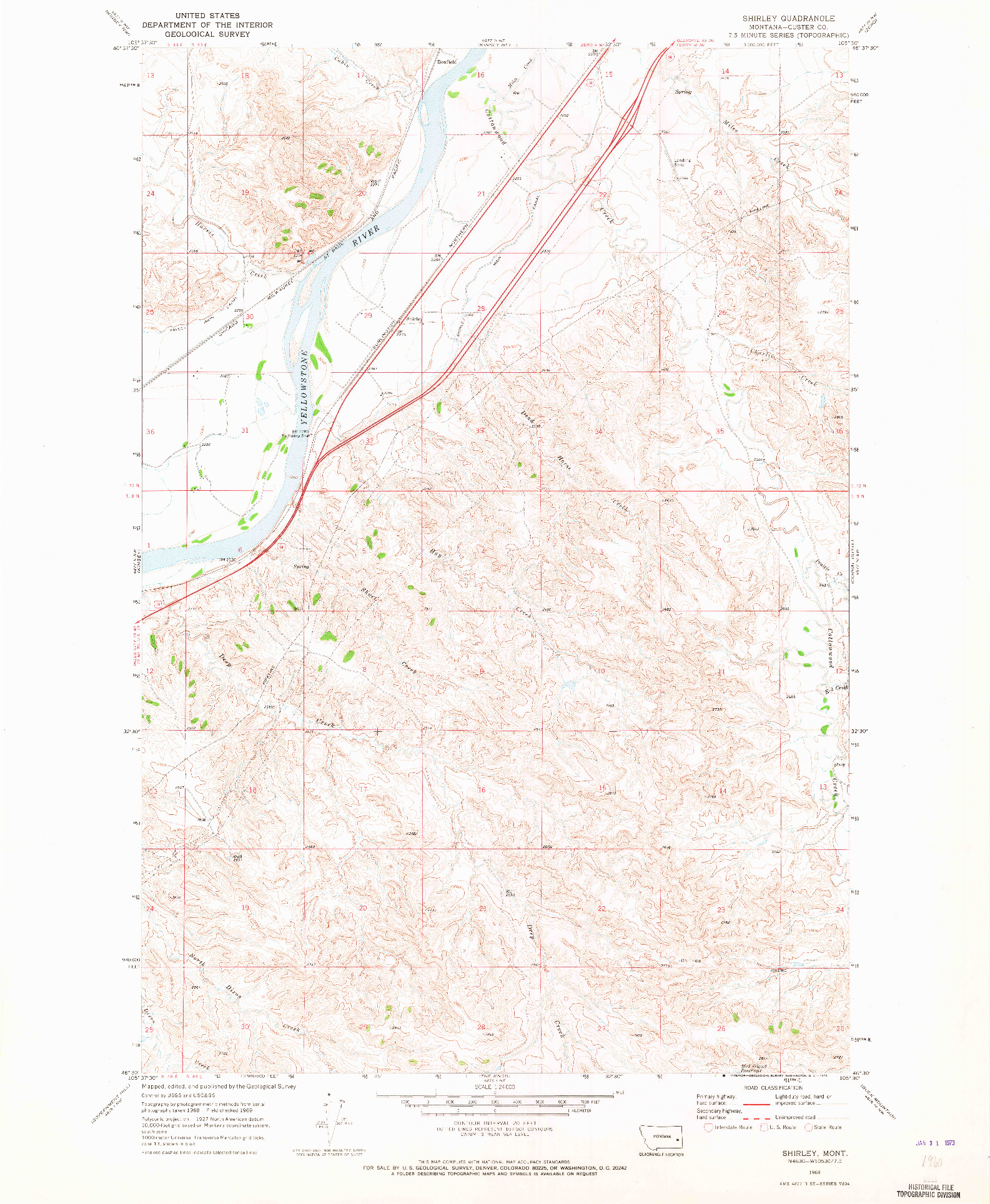 USGS 1:24000-SCALE QUADRANGLE FOR SHIRLEY, MT 1969