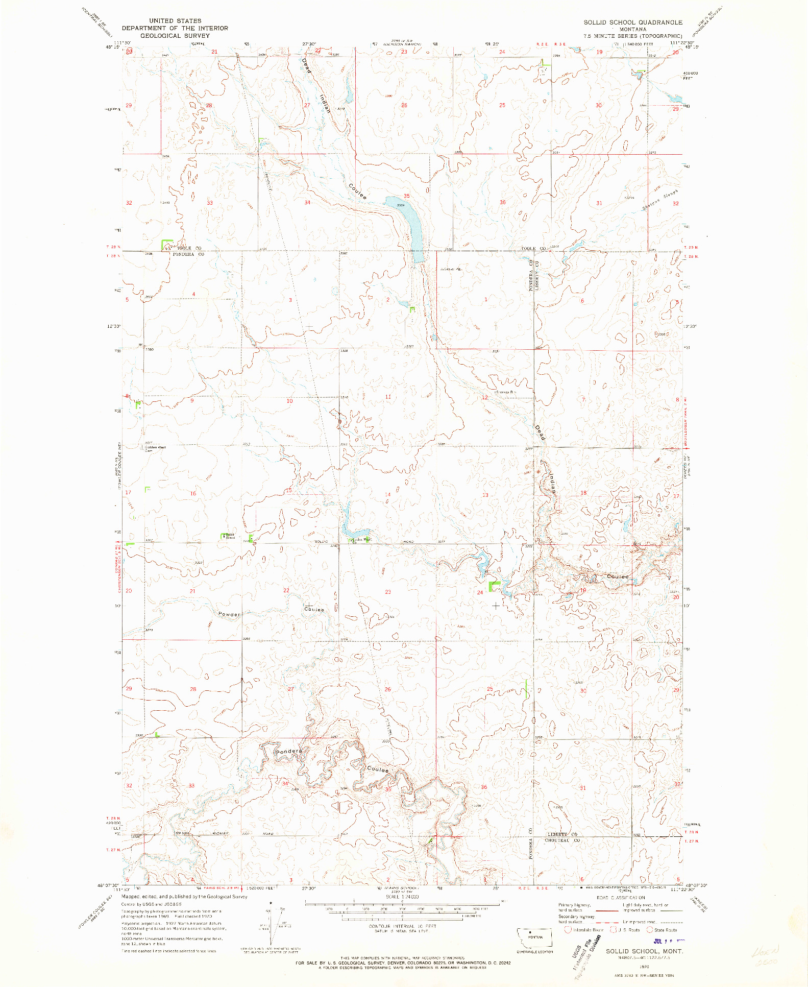 USGS 1:24000-SCALE QUADRANGLE FOR SOLLID SCHOOL, MT 1970