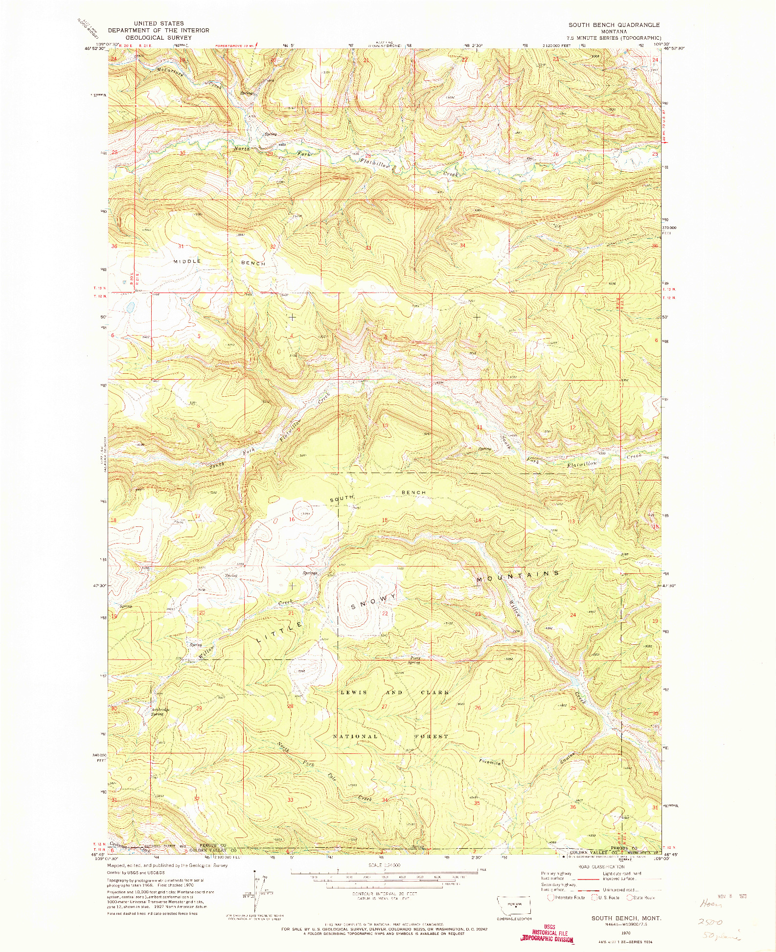 USGS 1:24000-SCALE QUADRANGLE FOR SOUTH BENCH, MT 1970