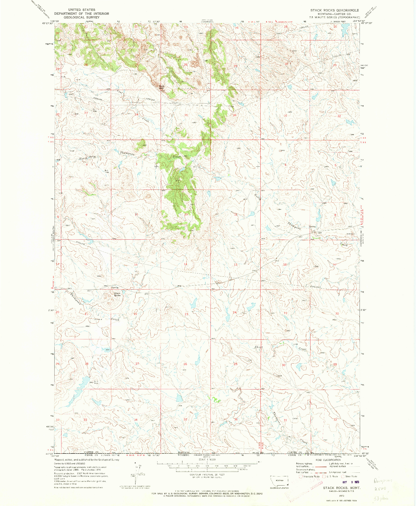 USGS 1:24000-SCALE QUADRANGLE FOR STACK ROCKS, MT 1970