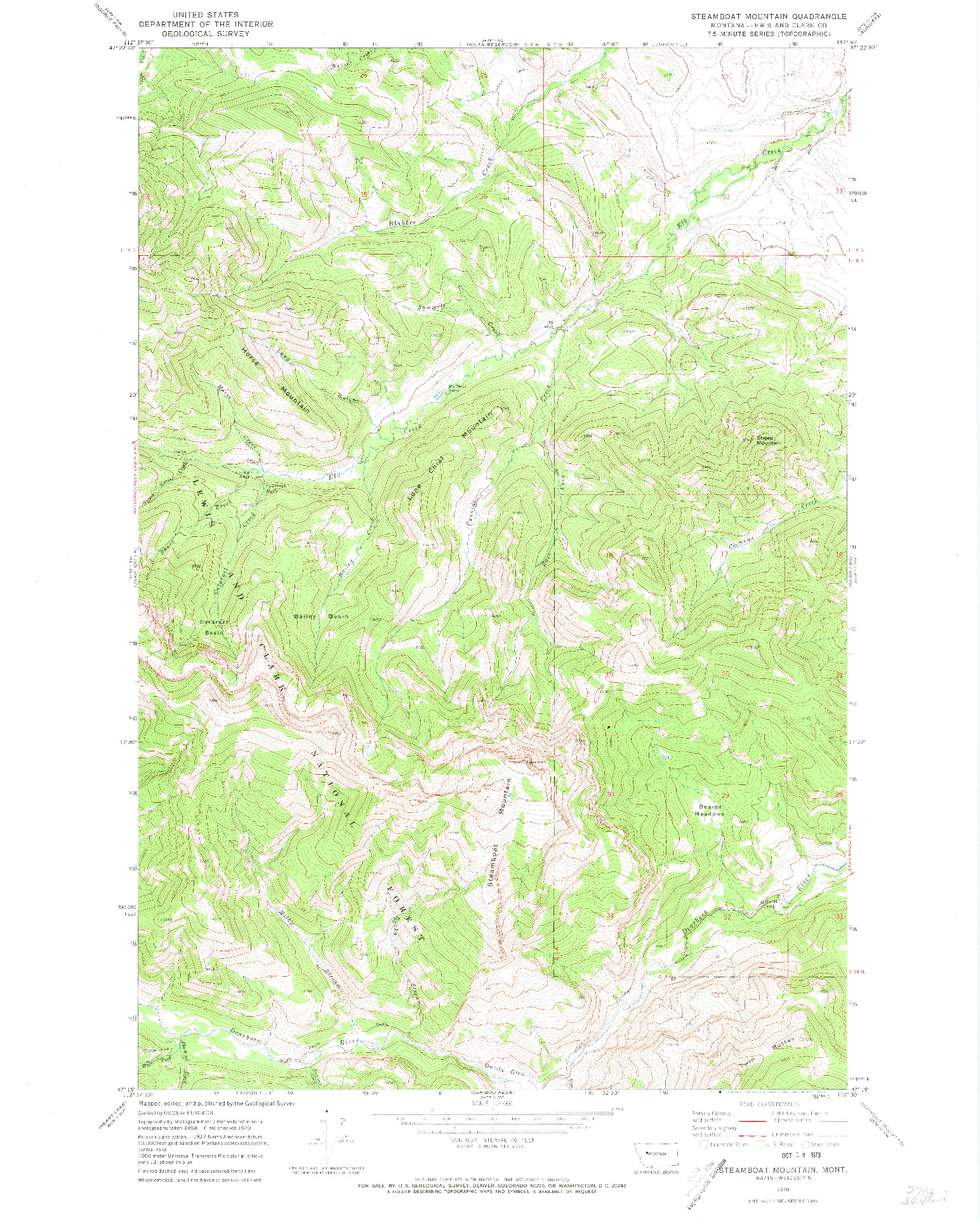 USGS 1:24000-SCALE QUADRANGLE FOR STEAMBOAT MOUNTAIN, MT 1970