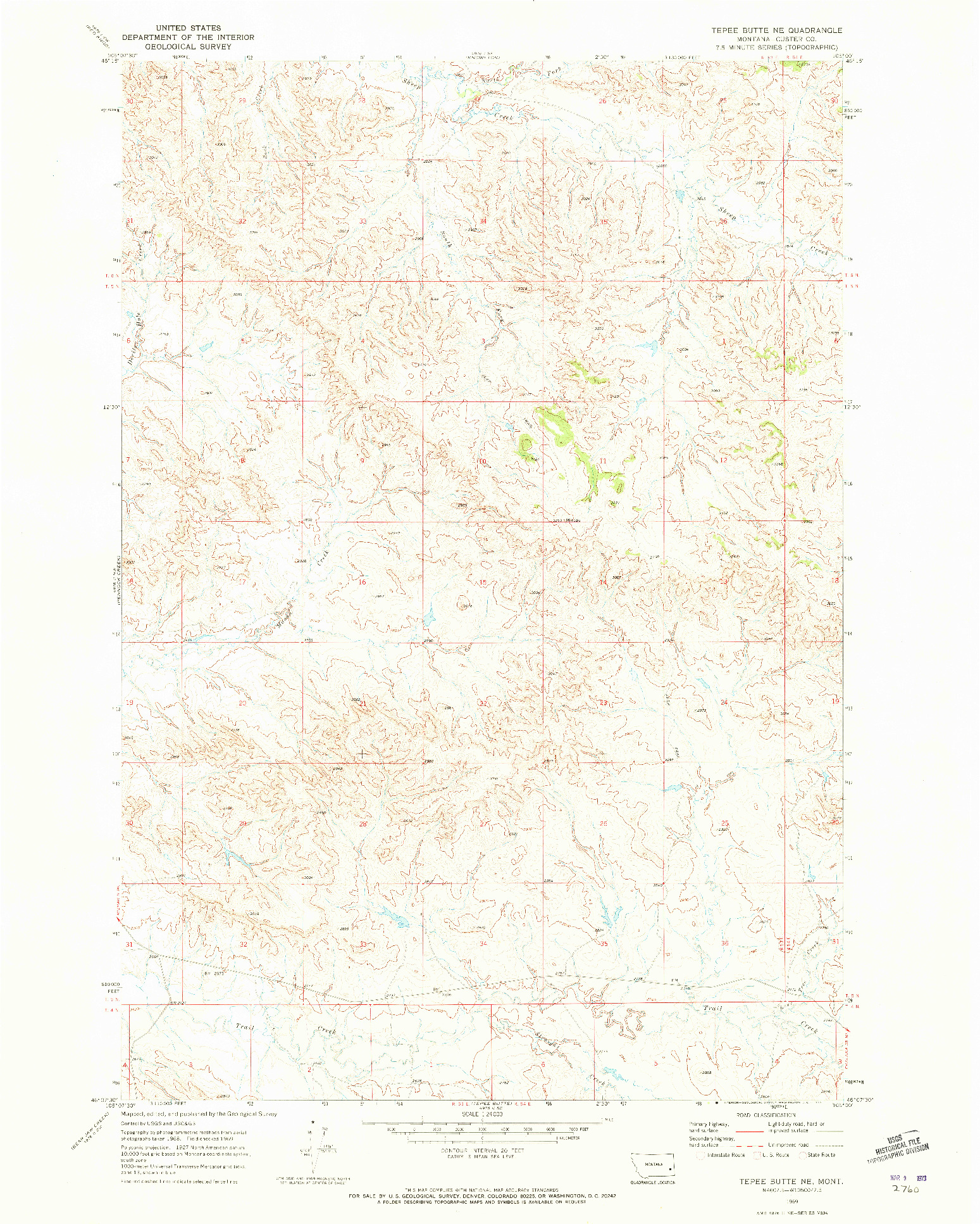 USGS 1:24000-SCALE QUADRANGLE FOR TEPEE BUTTE NE, MT 1969