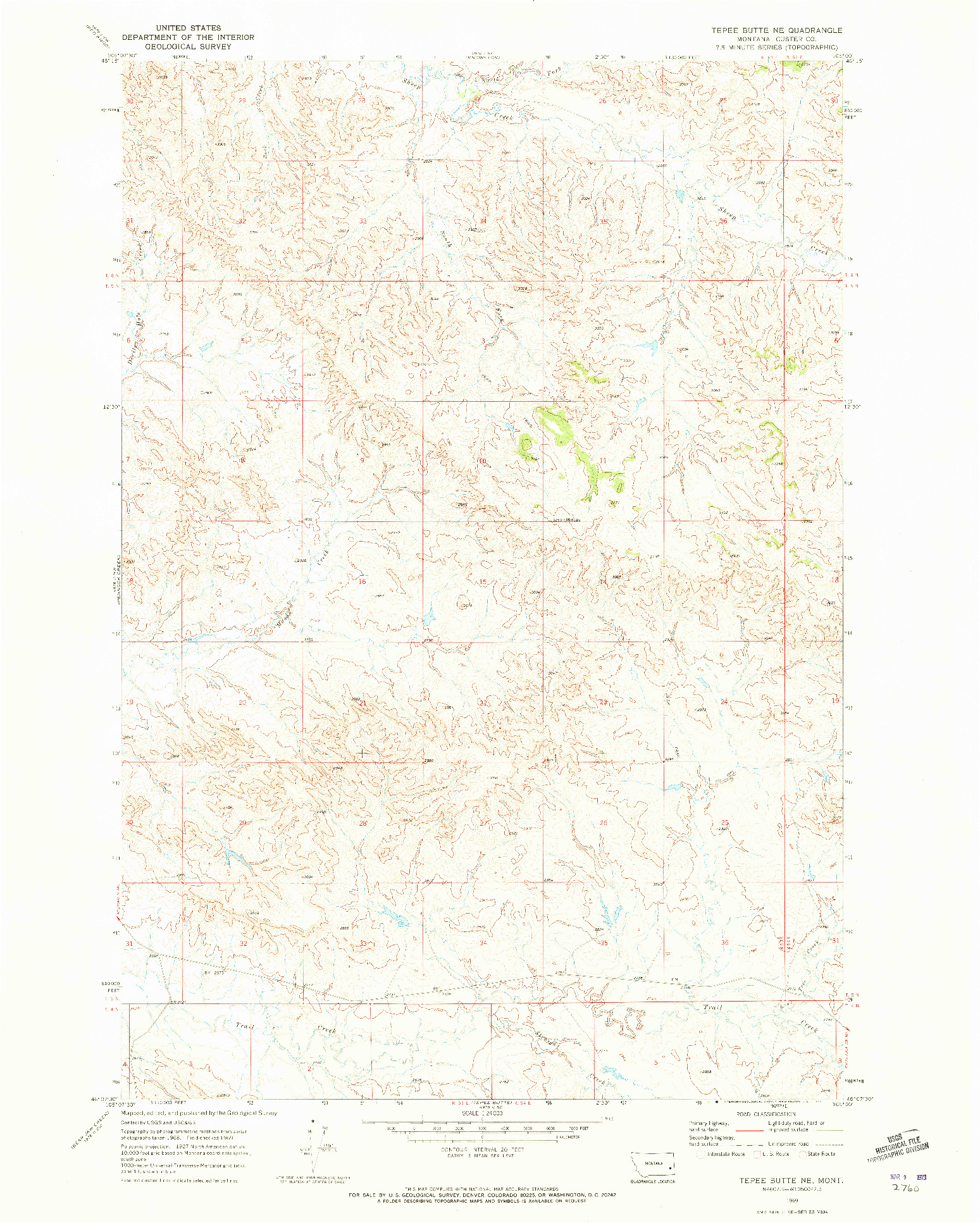 USGS 1:24000-SCALE QUADRANGLE FOR TEPEE BUTTE NE, MT 1969