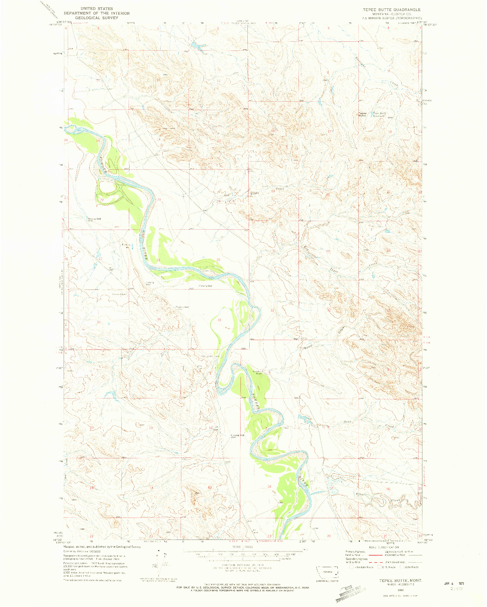 USGS 1:24000-SCALE QUADRANGLE FOR TEPEE BUTTE, MT 1969