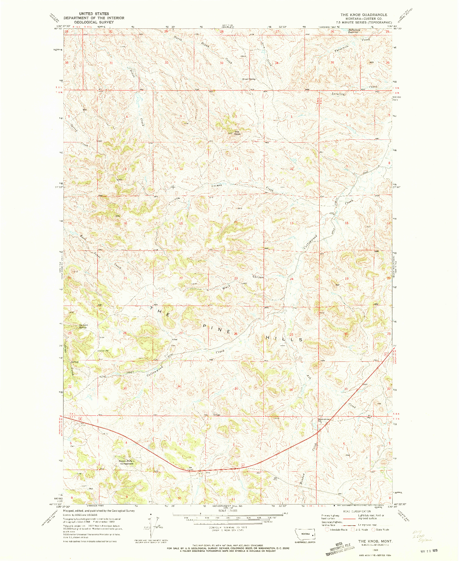 USGS 1:24000-SCALE QUADRANGLE FOR THE KNOB, MT 1969