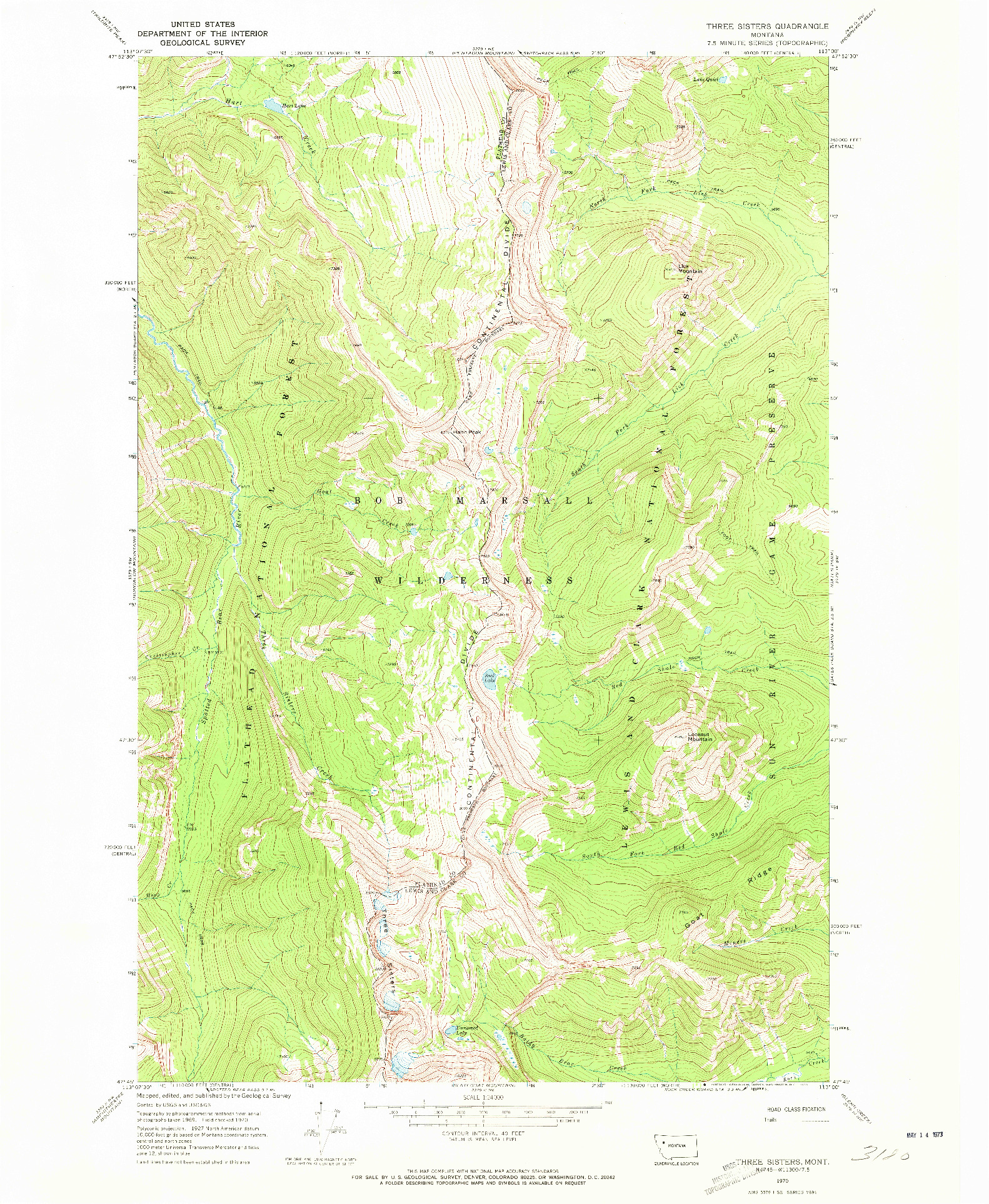 USGS 1:24000-SCALE QUADRANGLE FOR THREE SISTERS, MT 1970