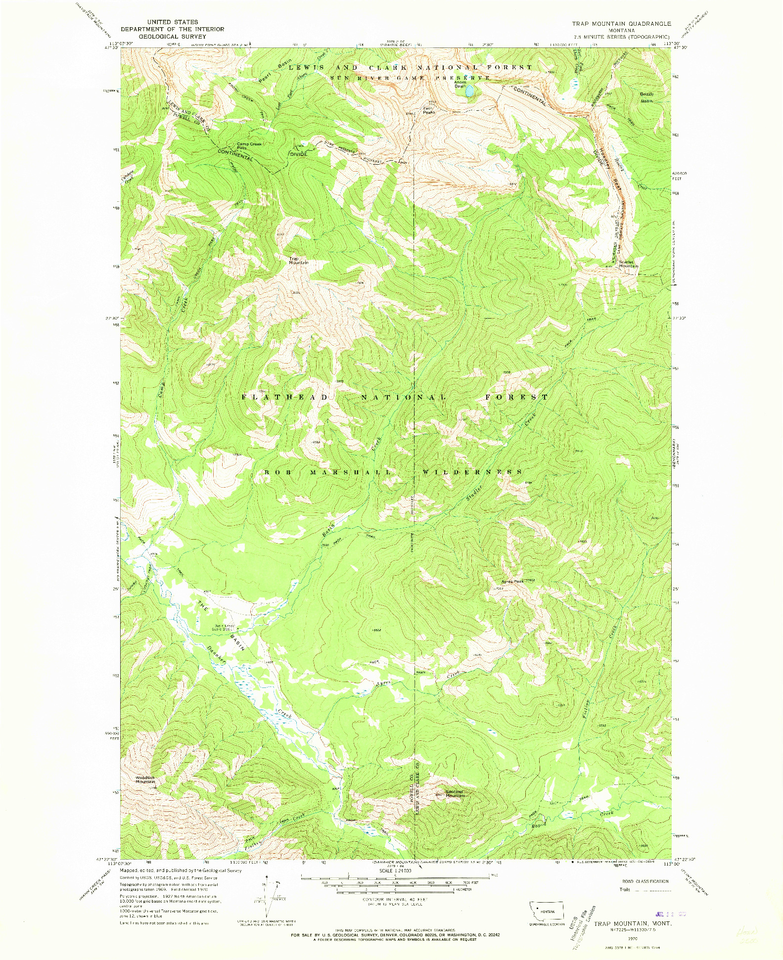 USGS 1:24000-SCALE QUADRANGLE FOR TRAP MOUNTAIN, MT 1970