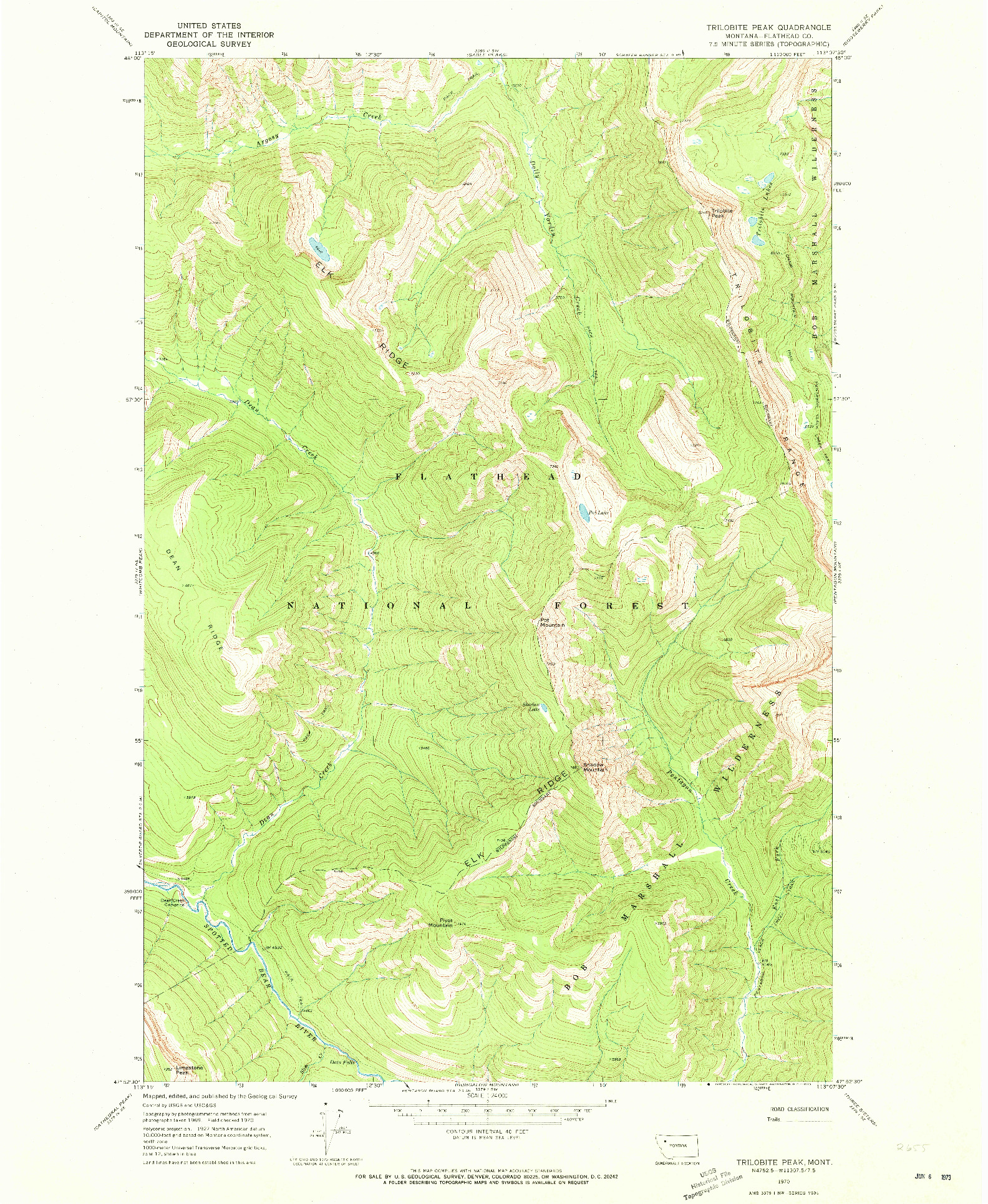 USGS 1:24000-SCALE QUADRANGLE FOR TRILOBITE PEAK, MT 1970