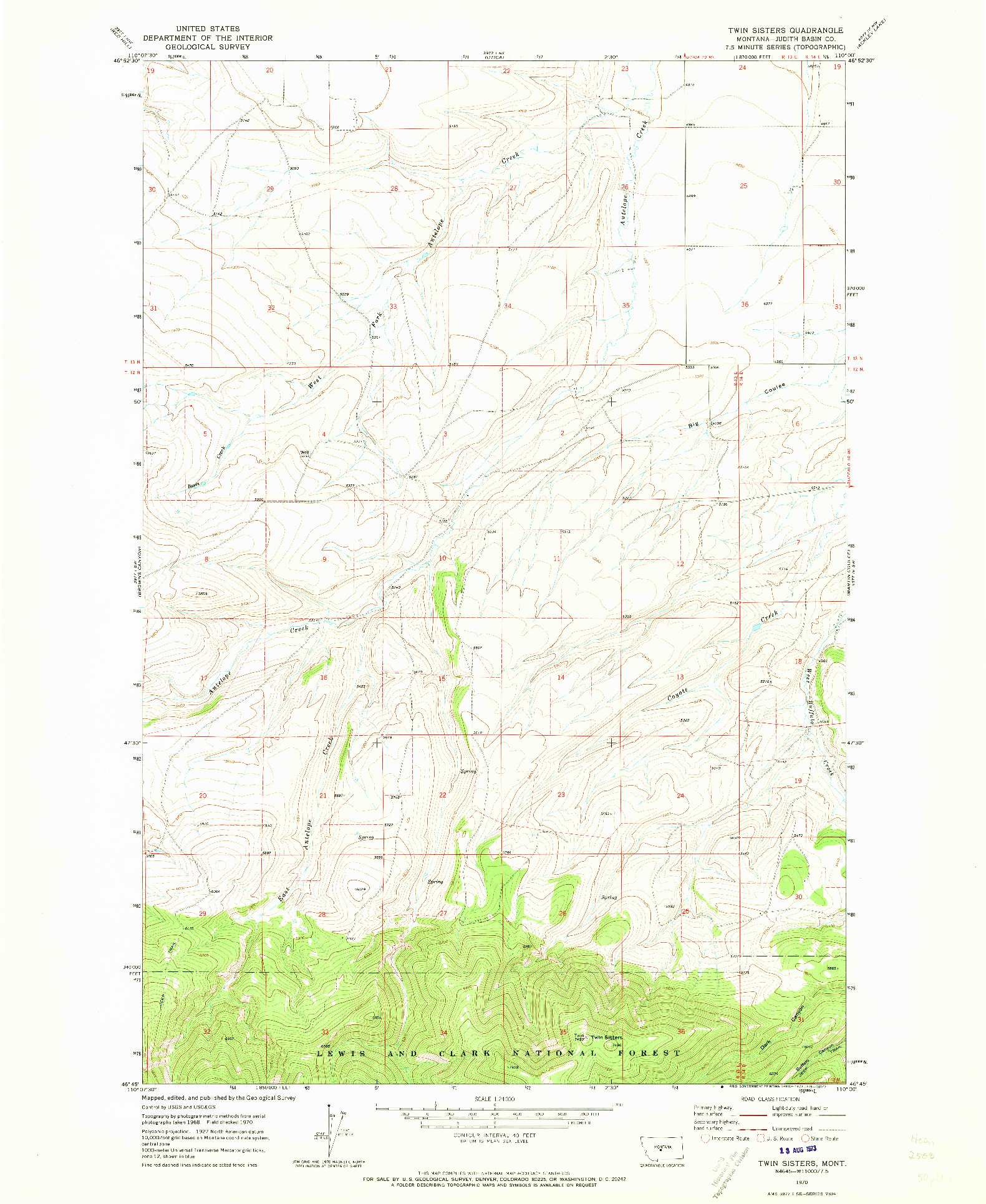 USGS 1:24000-SCALE QUADRANGLE FOR TWIN SISTERS, MT 1970