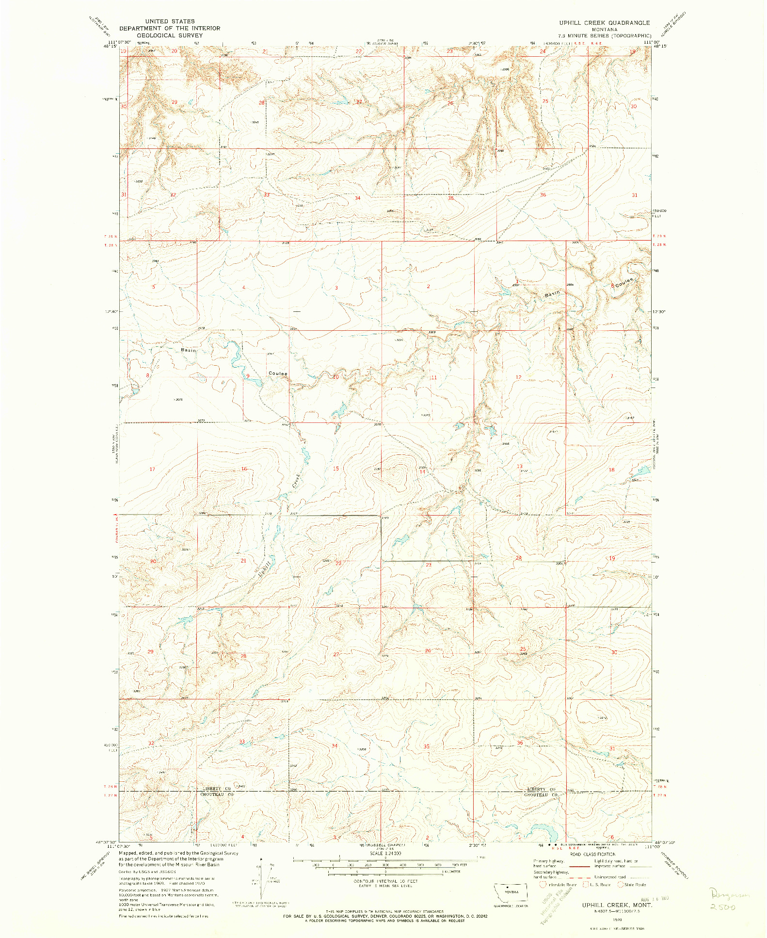 USGS 1:24000-SCALE QUADRANGLE FOR UPHILL CREEK, MT 1970