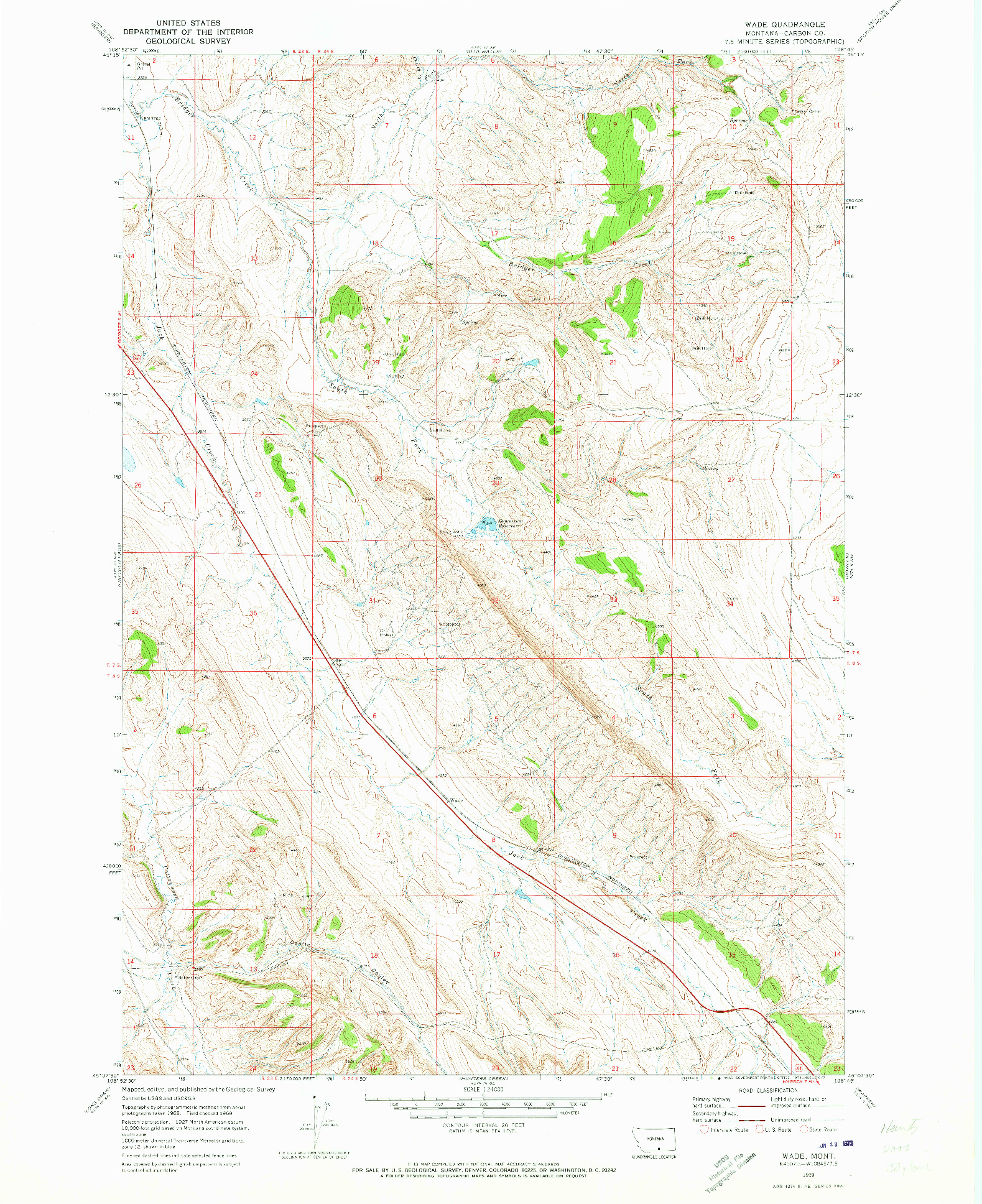 USGS 1:24000-SCALE QUADRANGLE FOR WADE, MT 1969