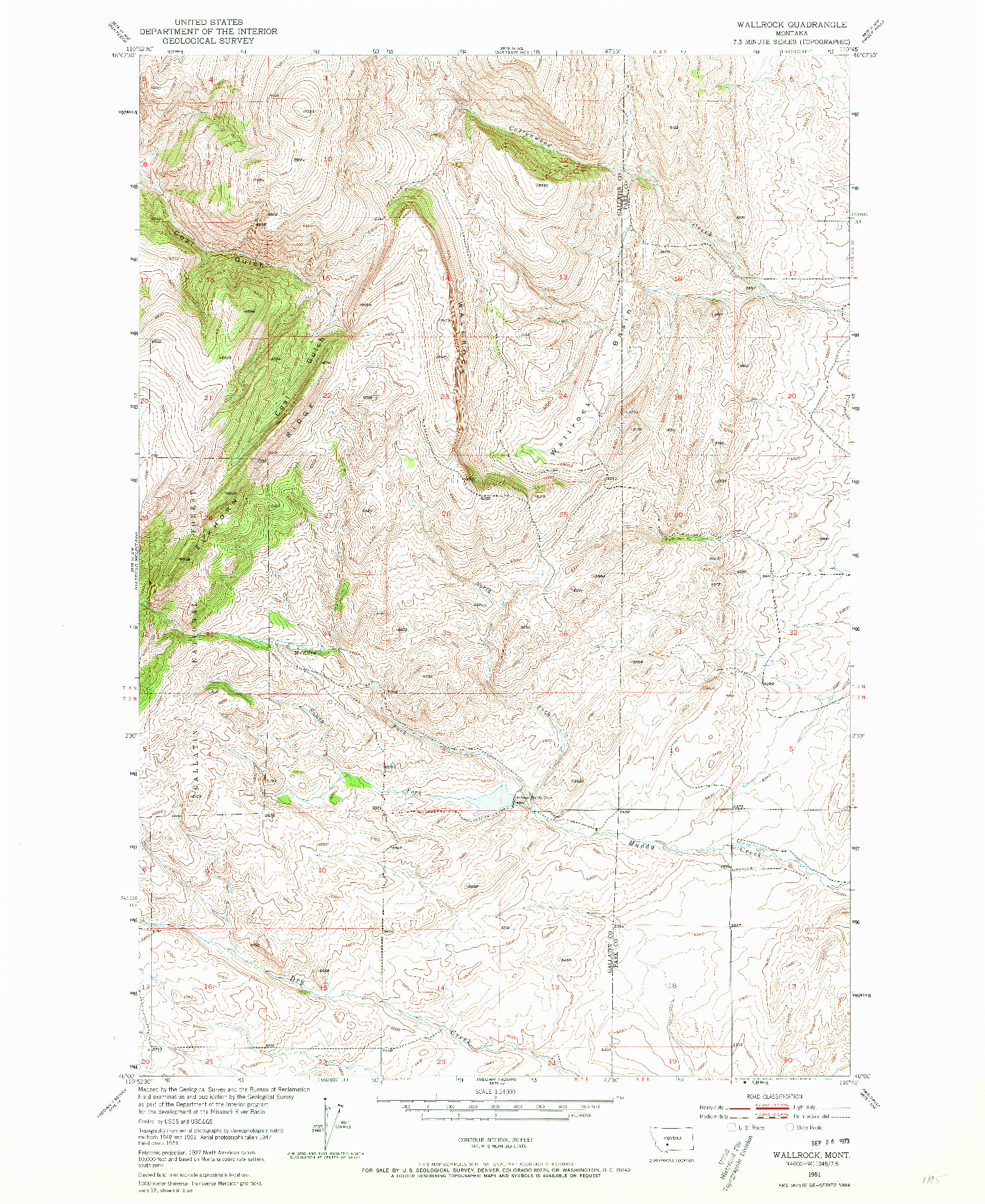 USGS 1:24000-SCALE QUADRANGLE FOR WALLROCK, MT 1951