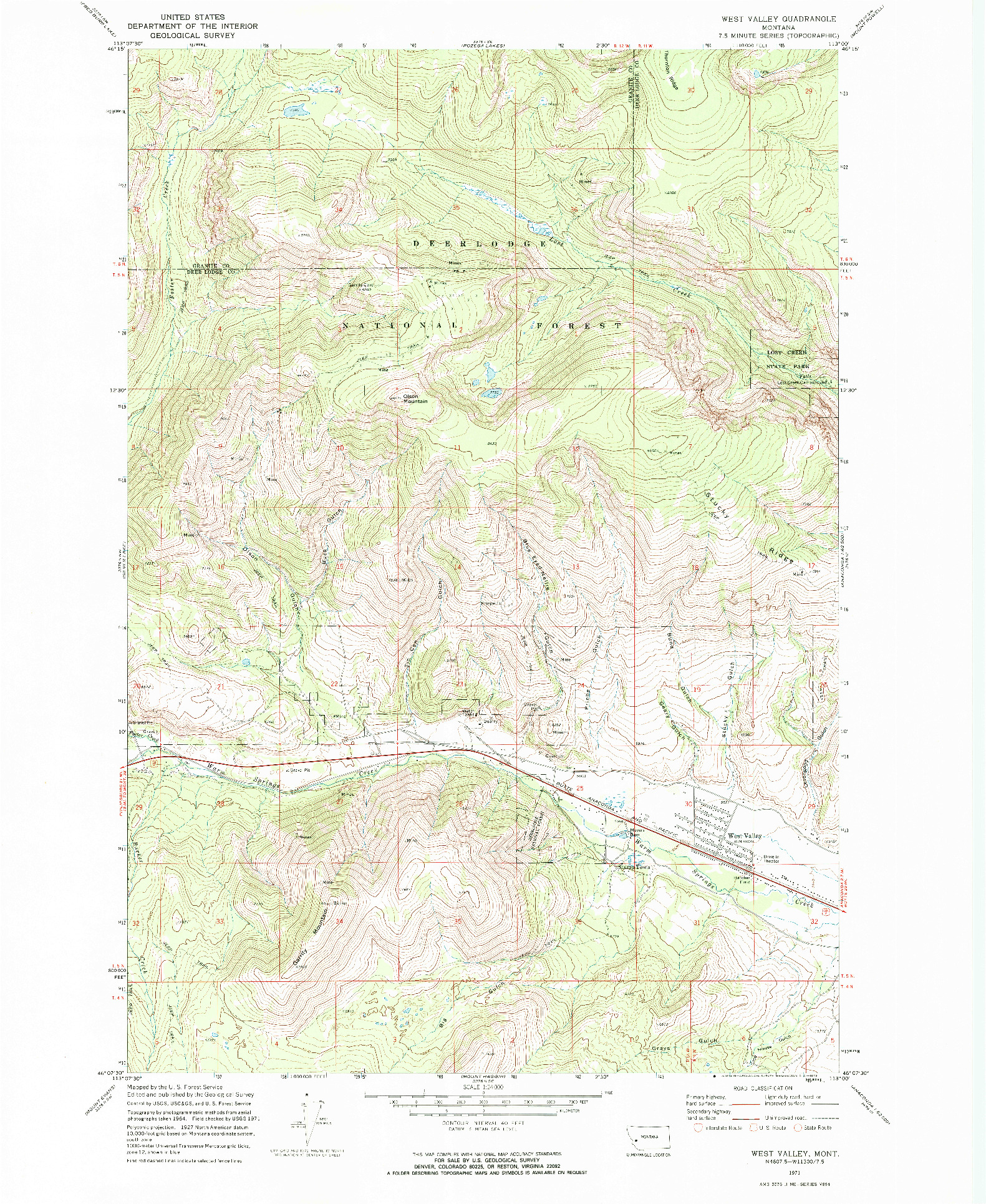 USGS 1:24000-SCALE QUADRANGLE FOR WEST VALLEY, MT 1971