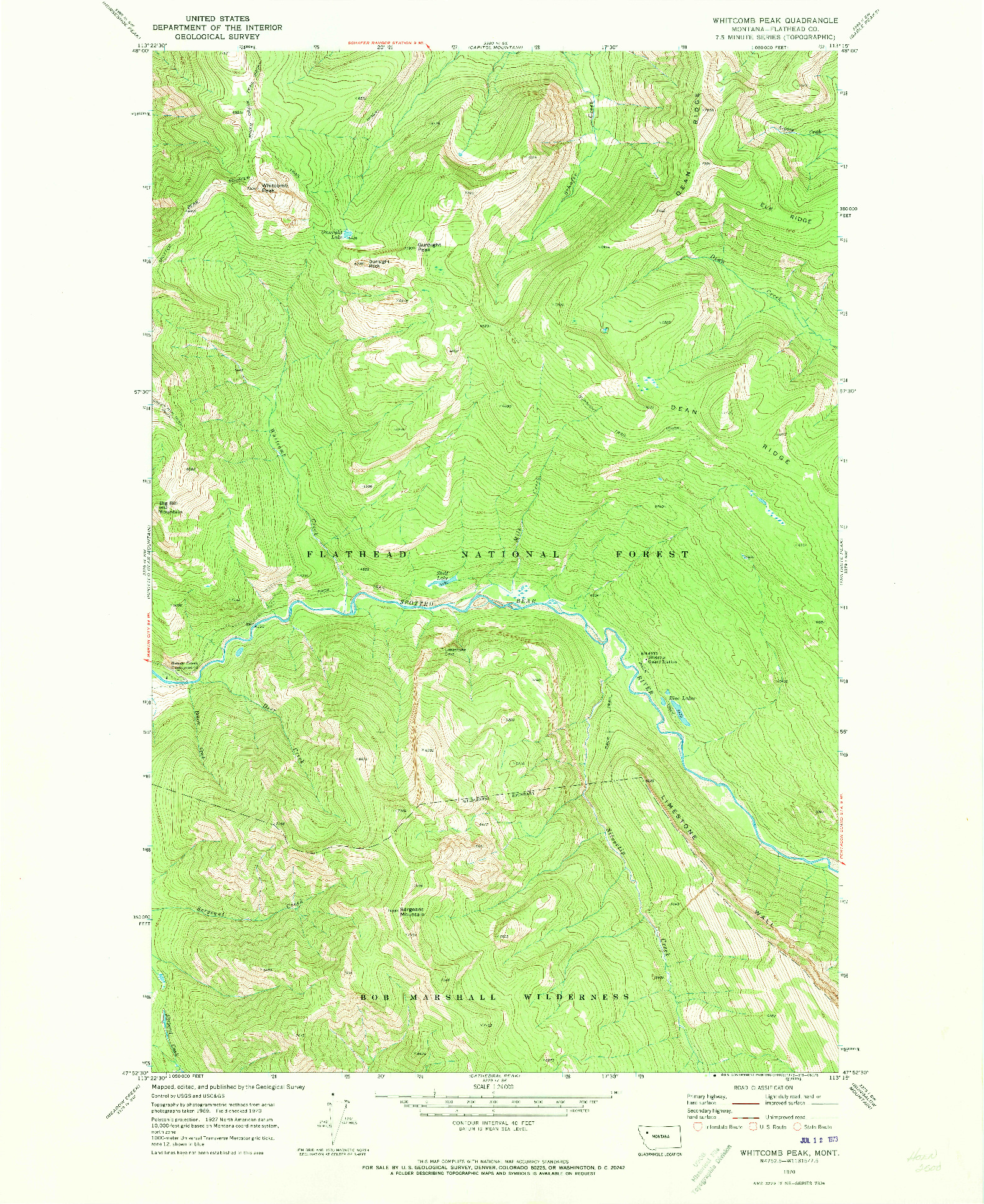 USGS 1:24000-SCALE QUADRANGLE FOR WHITCOMB PEAK, MT 1970