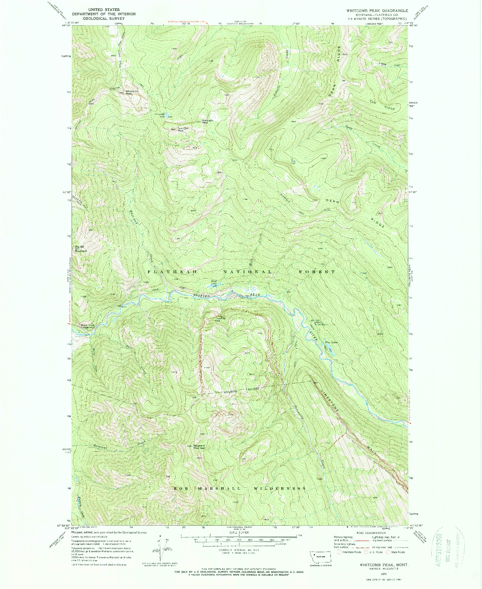 USGS 1:24000-SCALE QUADRANGLE FOR WHITCOMB PEAK, MT 1970