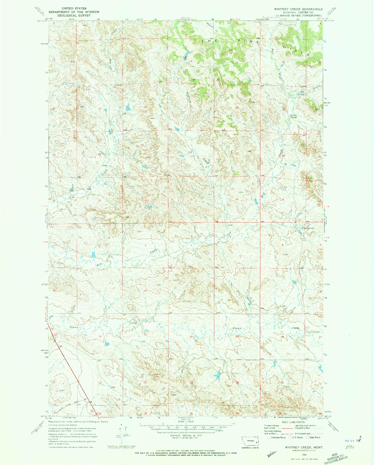 USGS 1:24000-SCALE QUADRANGLE FOR WHITNEY CREEK, MT 1969