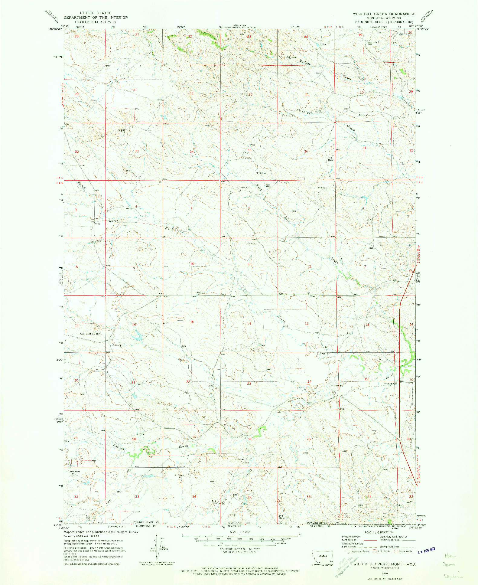 USGS 1:24000-SCALE QUADRANGLE FOR WILD BILL CREEK, MT 1970