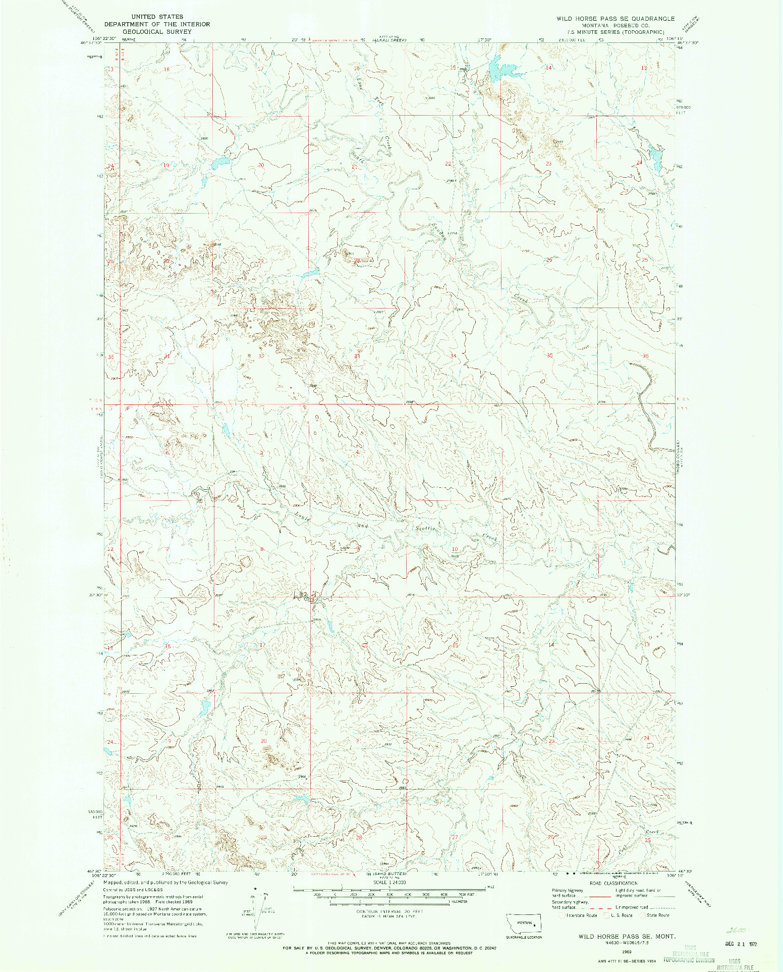 USGS 1:24000-SCALE QUADRANGLE FOR WILD HORSE PASS SE, MT 1969