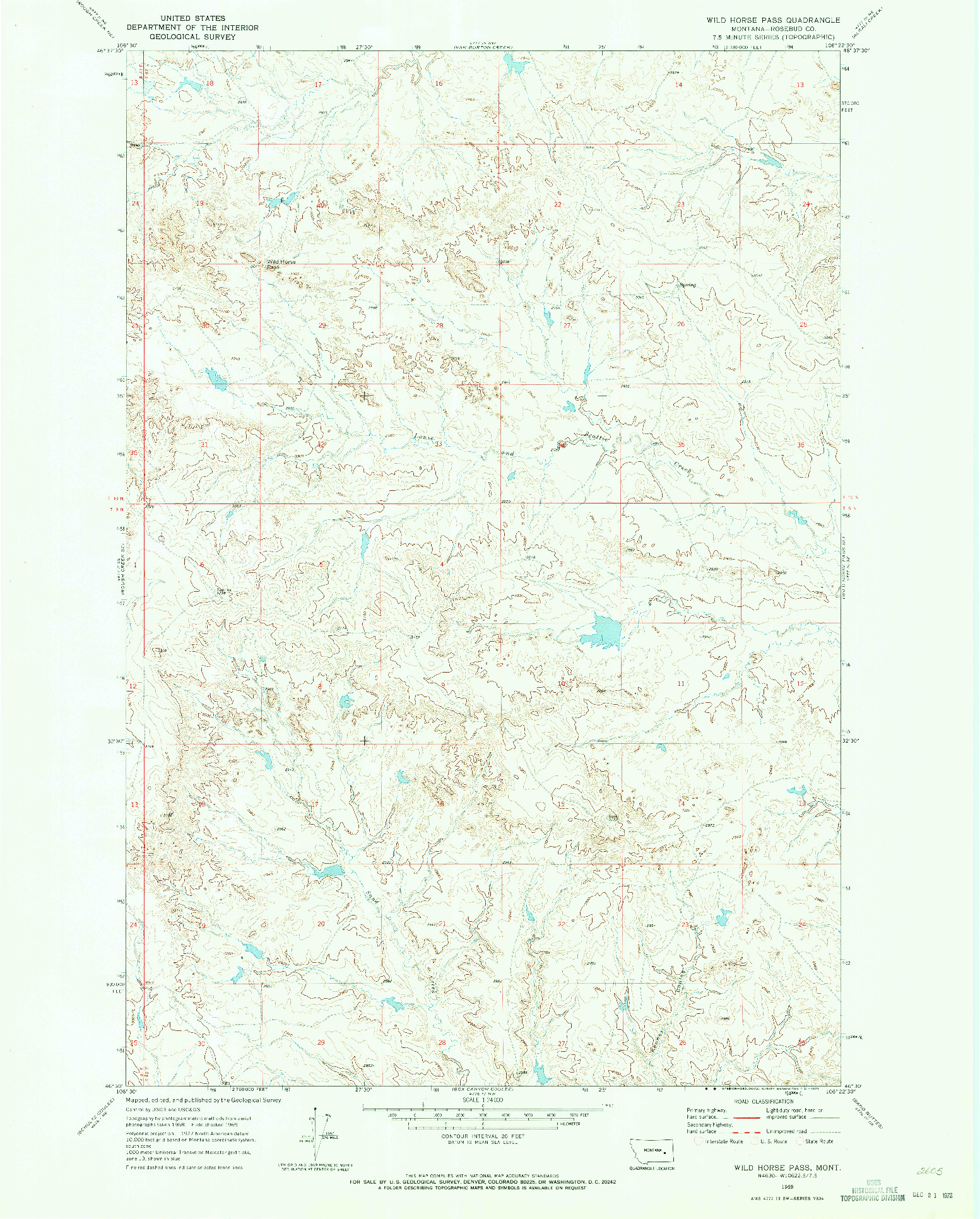 USGS 1:24000-SCALE QUADRANGLE FOR WILD HORSE PASS, MT 1969
