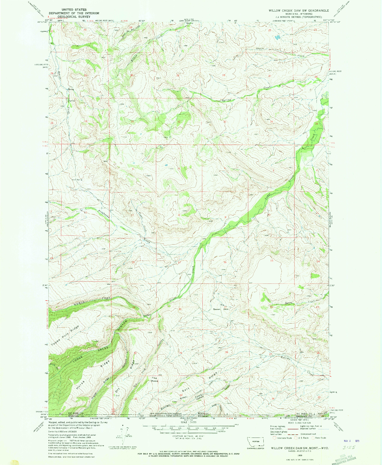 USGS 1:24000-SCALE QUADRANGLE FOR WILLOW CREEK DAM SW, MT 1969