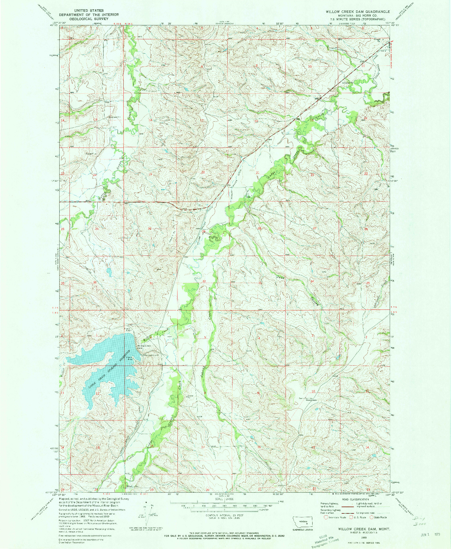 USGS 1:24000-SCALE QUADRANGLE FOR WILLOW CREEK DAM, MT 1969