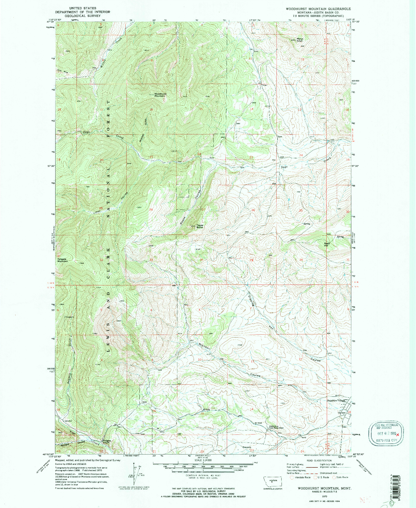 USGS 1:24000-SCALE QUADRANGLE FOR WOODHURST MOUNTAIN, MT 1970