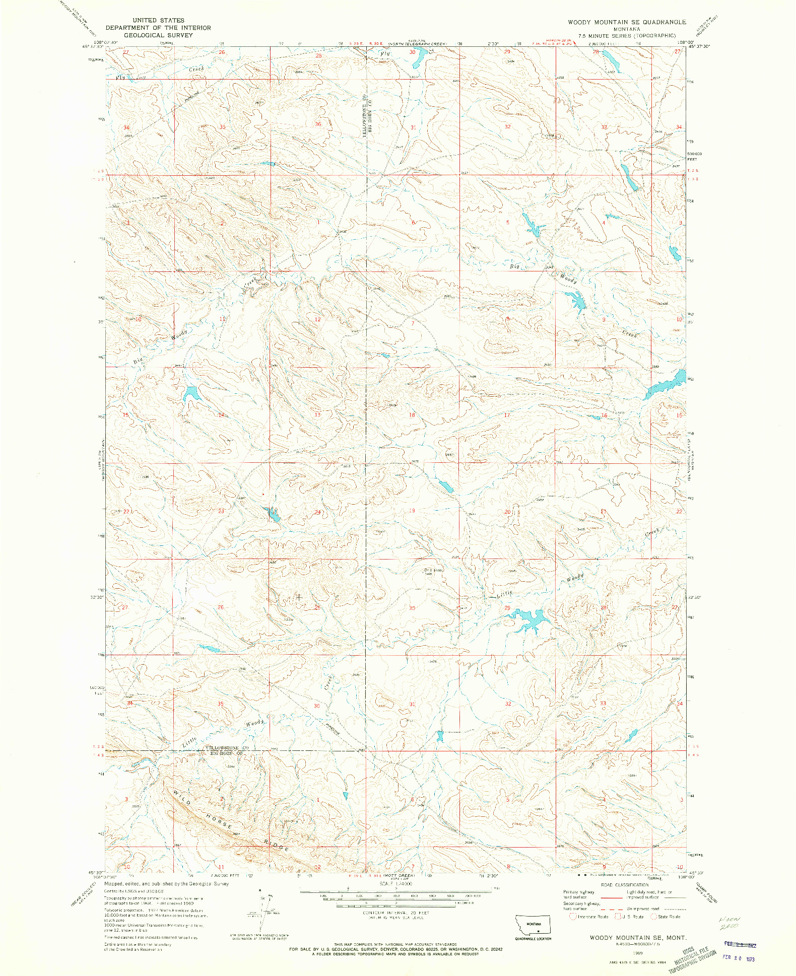 USGS 1:24000-SCALE QUADRANGLE FOR WOODY MOUNTAIN SE, MT 1969
