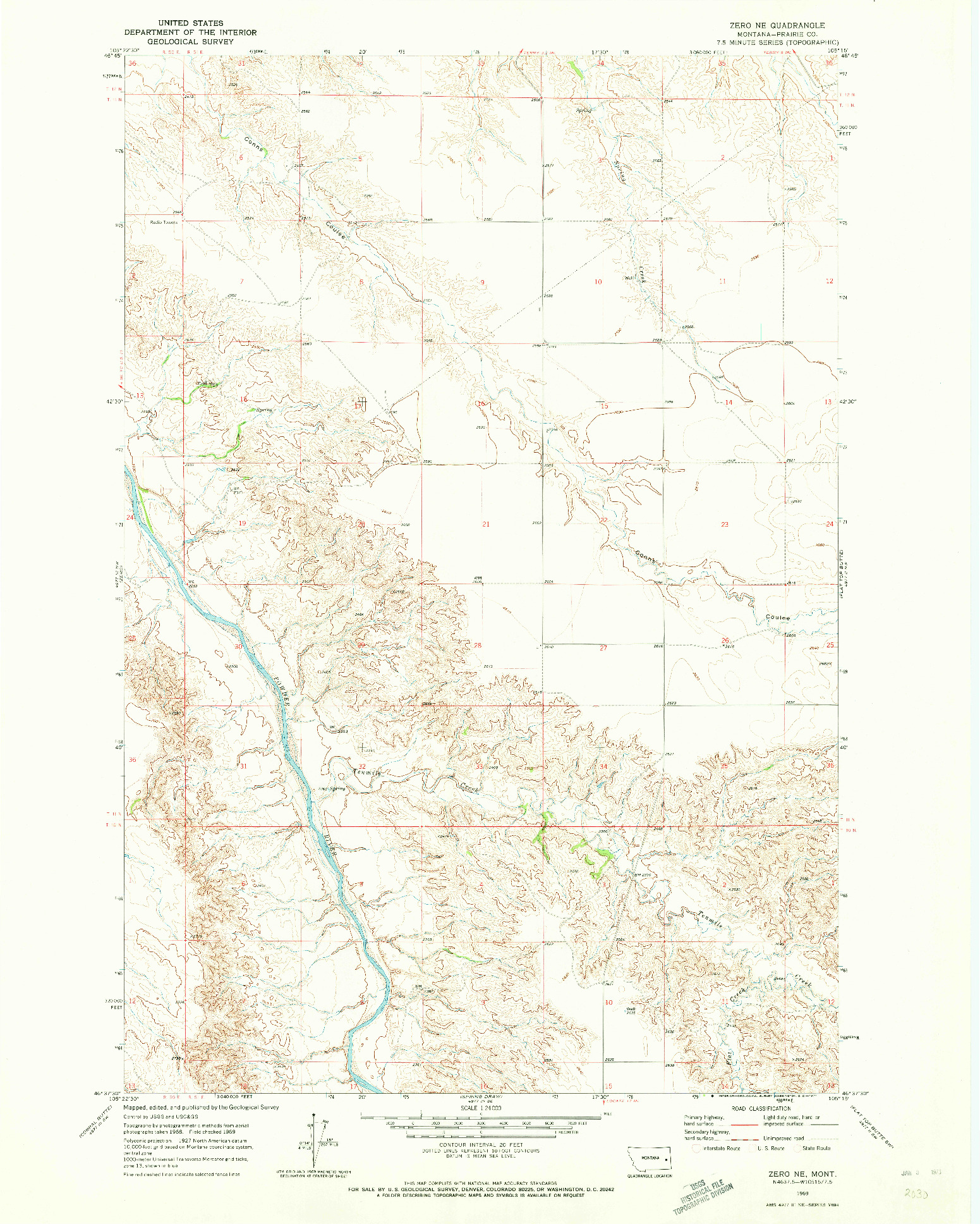 USGS 1:24000-SCALE QUADRANGLE FOR ZERO NE, MT 1969