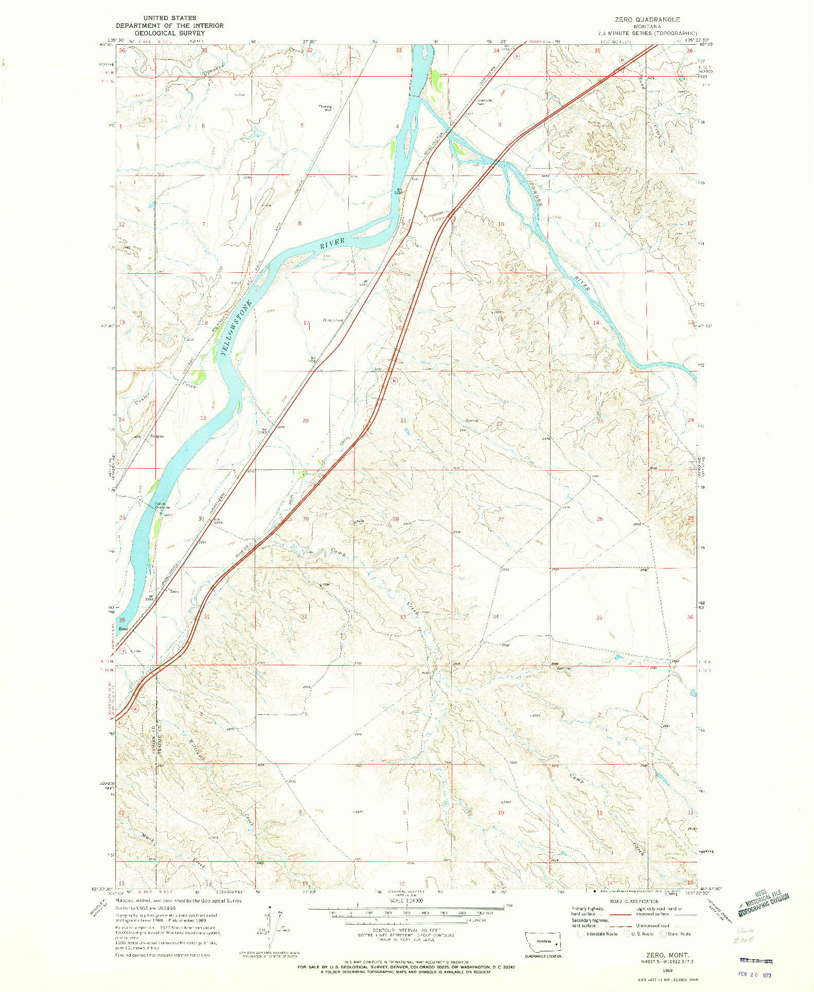 USGS 1:24000-SCALE QUADRANGLE FOR ZERO, MT 1969