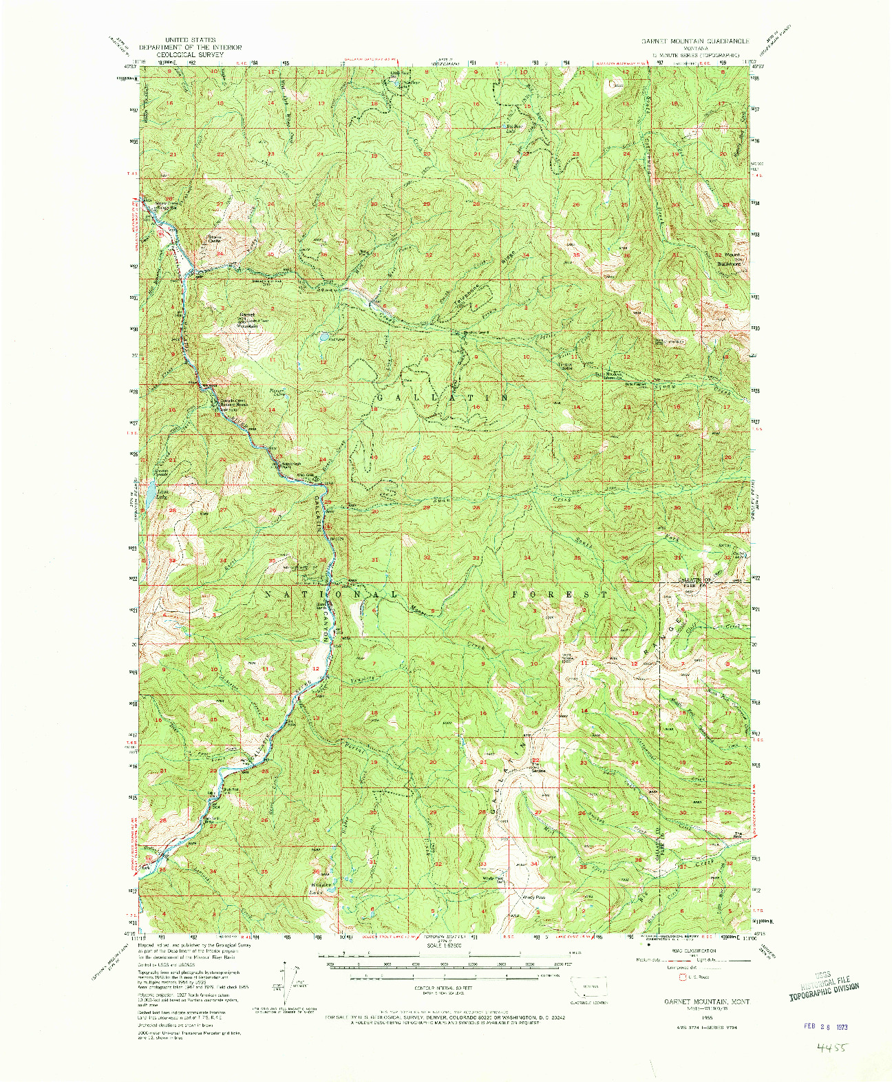 USGS 1:62500-SCALE QUADRANGLE FOR GARNET MOUNTAIN, MT 1955