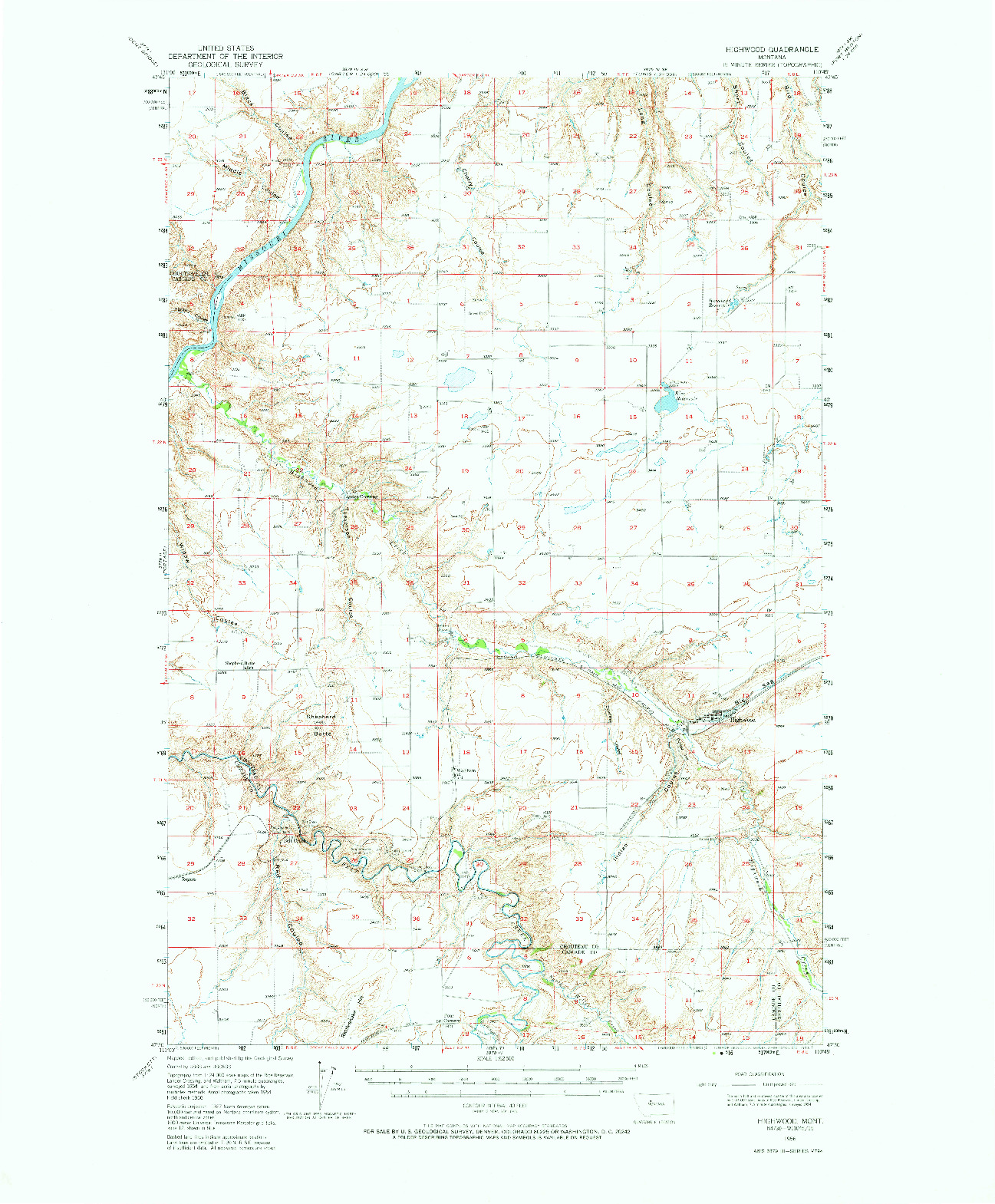USGS 1:62500-SCALE QUADRANGLE FOR HIGHWOOD, MT 1956