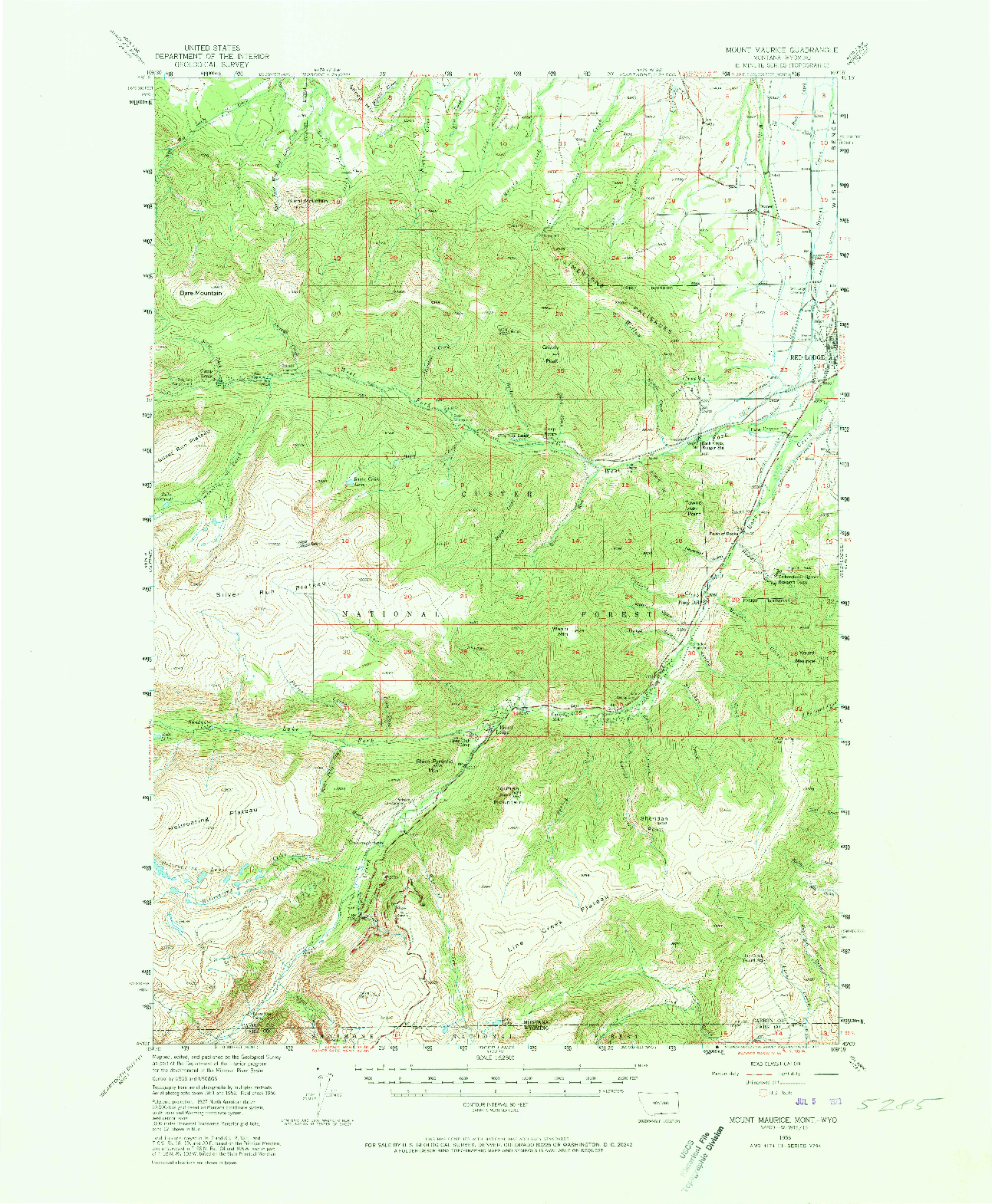 USGS 1:62500-SCALE QUADRANGLE FOR MOUNT MAURICE, MT 1956