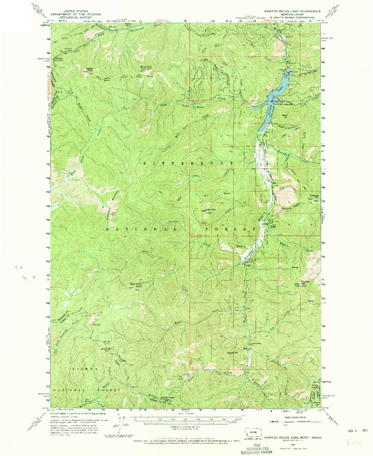 USGS 1:62500-SCALE QUADRANGLE FOR PAINTED ROCKS LAKE, MT 1960