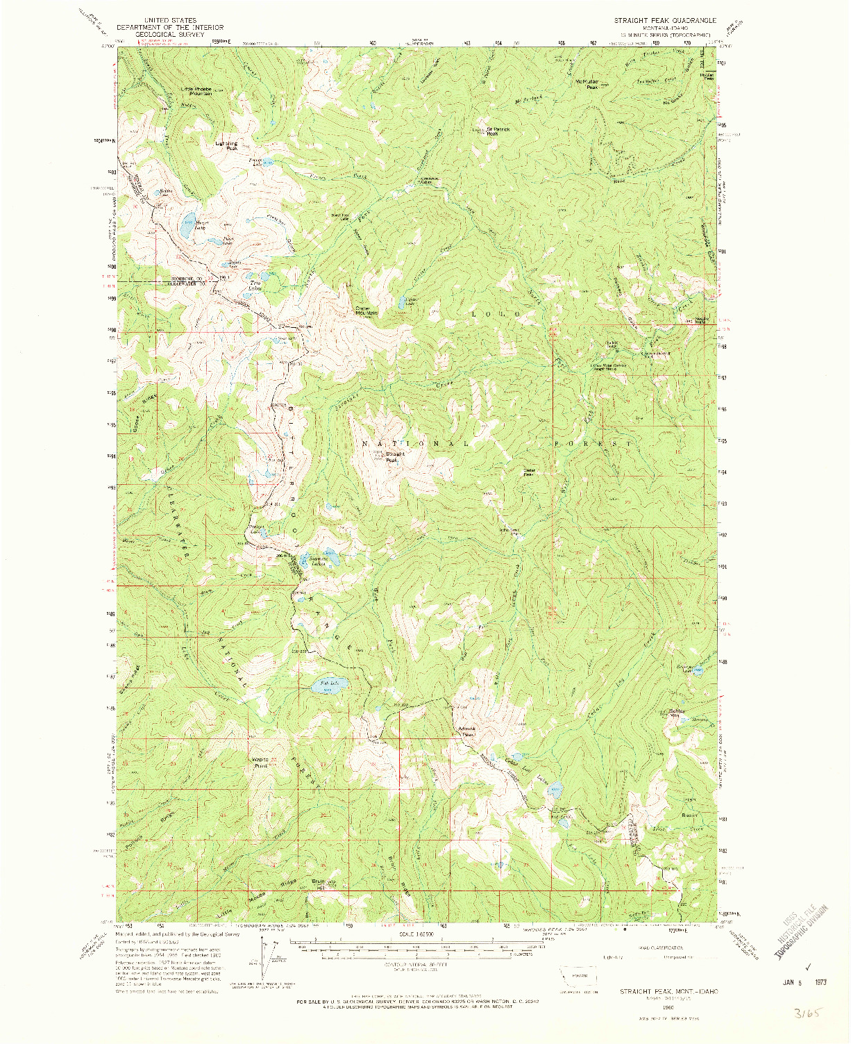 USGS 1:62500-SCALE QUADRANGLE FOR STRAIGHT PEAK, MT 1960