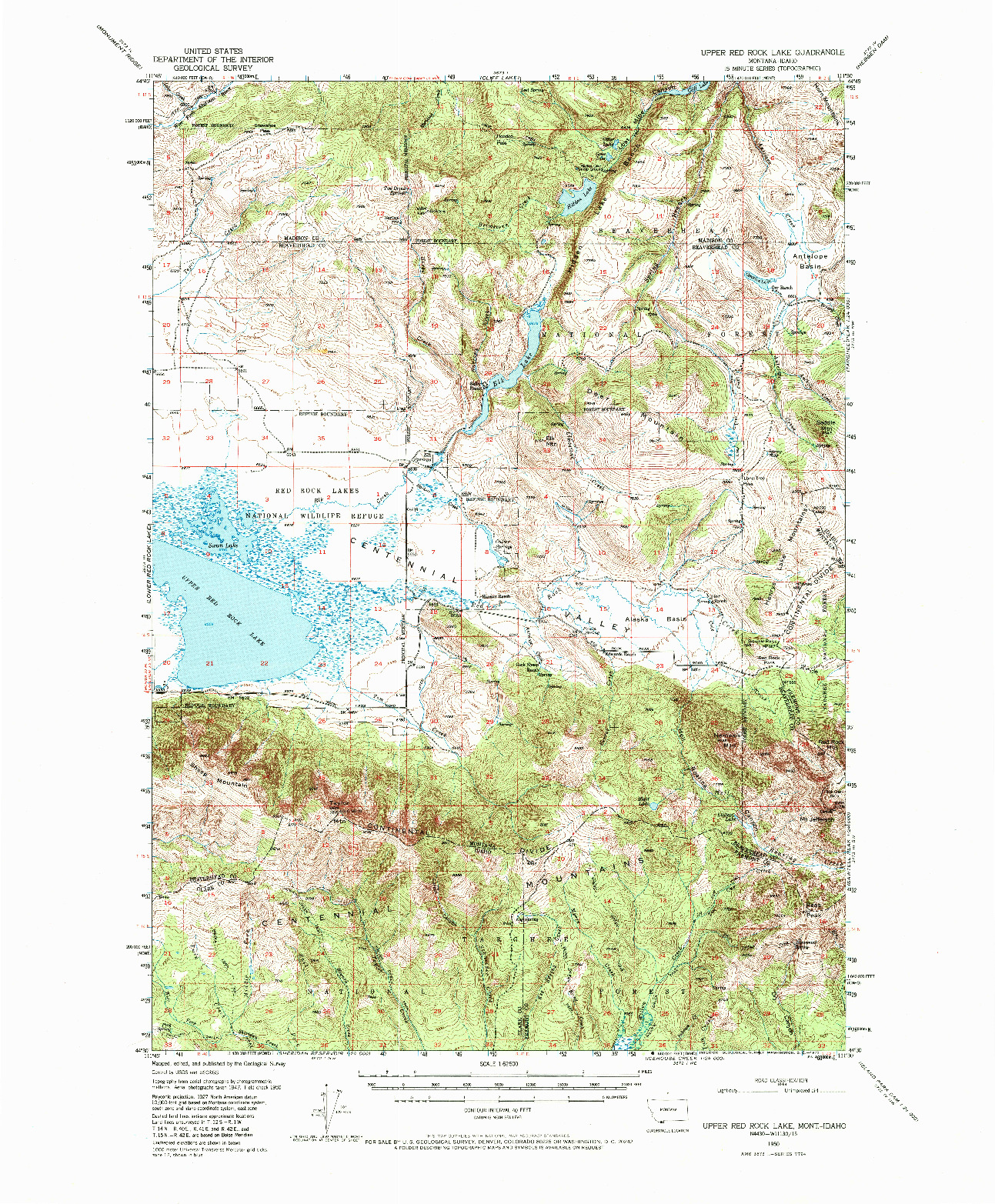USGS 1:62500-SCALE QUADRANGLE FOR UPPER RED ROCK LAKE, MT 1950