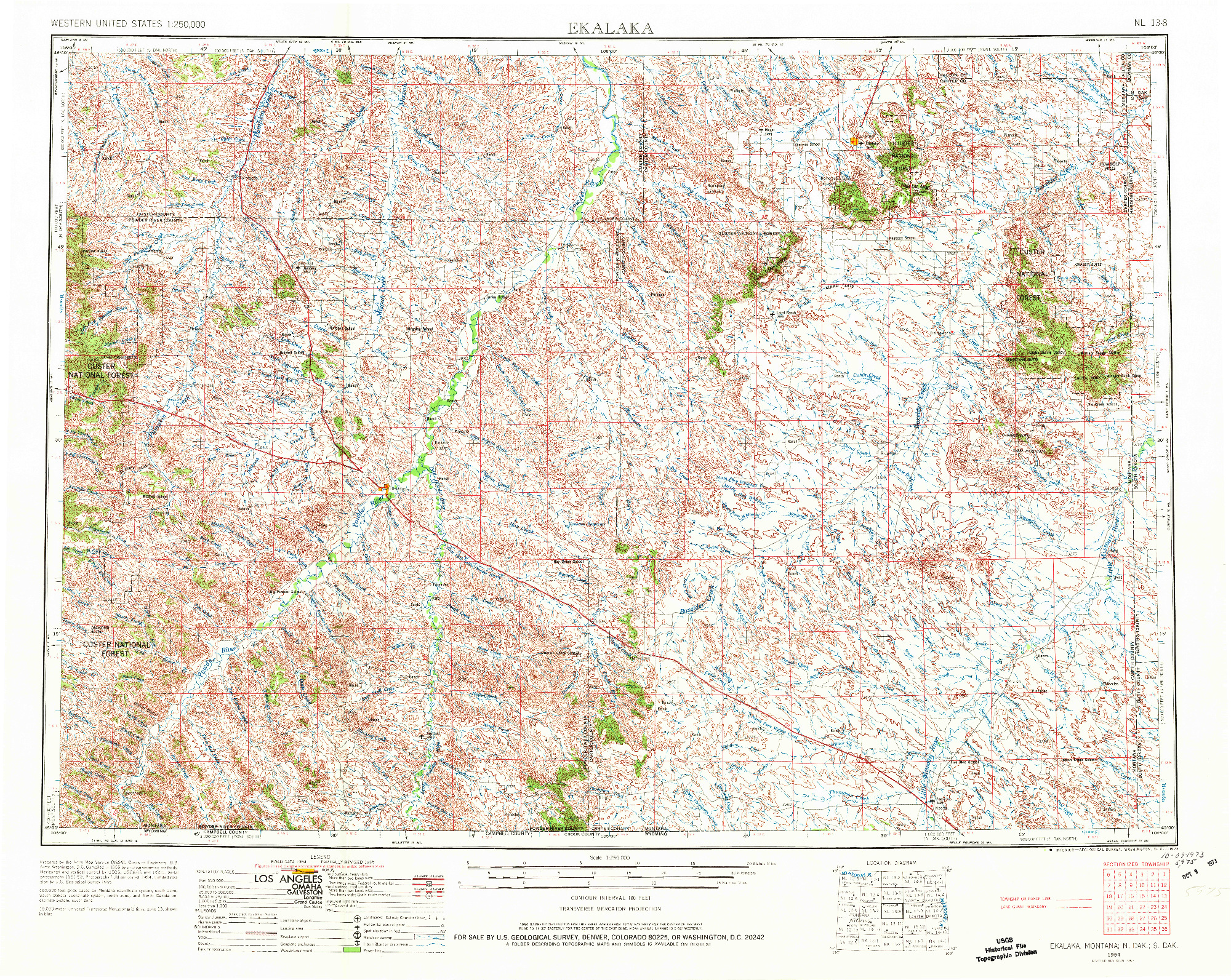 USGS 1:250000-SCALE QUADRANGLE FOR EKALAKA, MT 1954