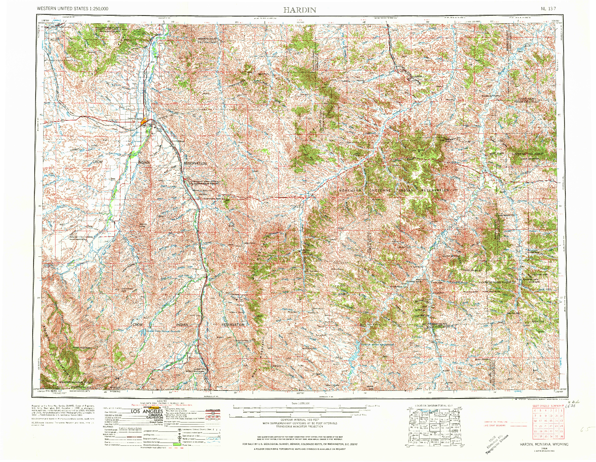 USGS 1:250000-SCALE QUADRANGLE FOR HARDIN, MT 1954